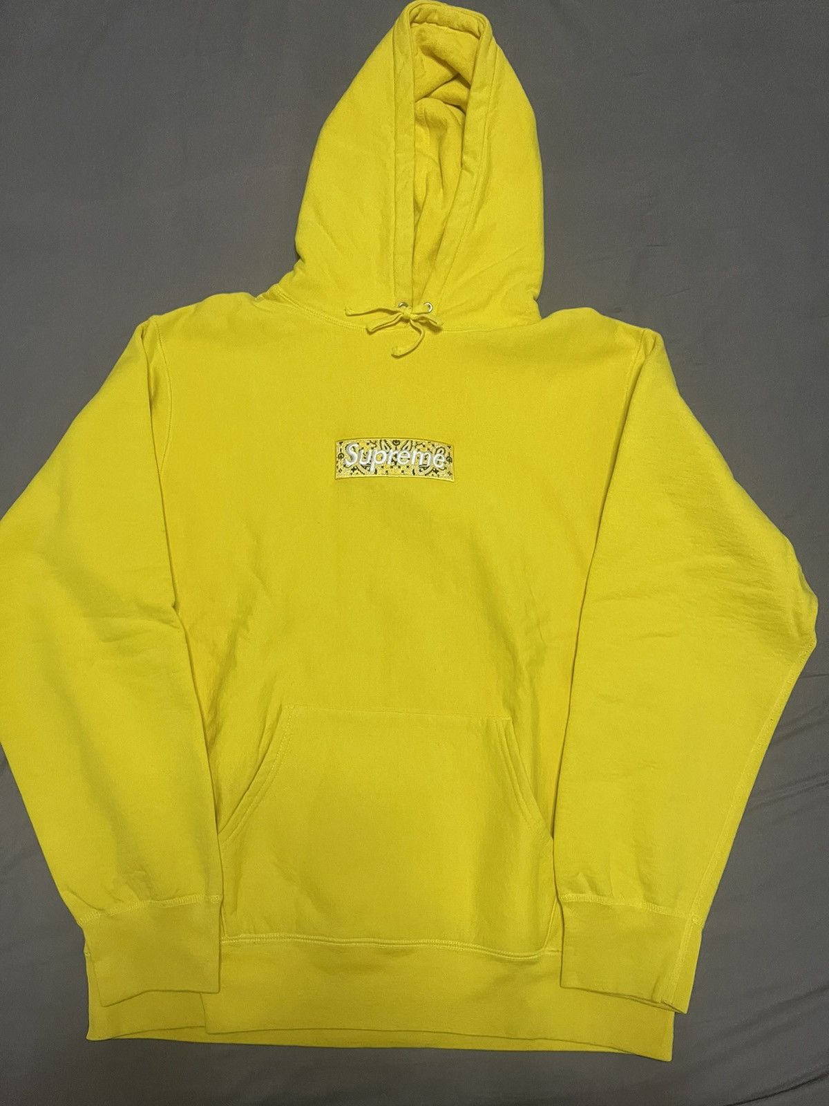 image of Supreme Yellow Bandana Paisley Box Logo Hooded Sweatshirt, Men's (Size XL)