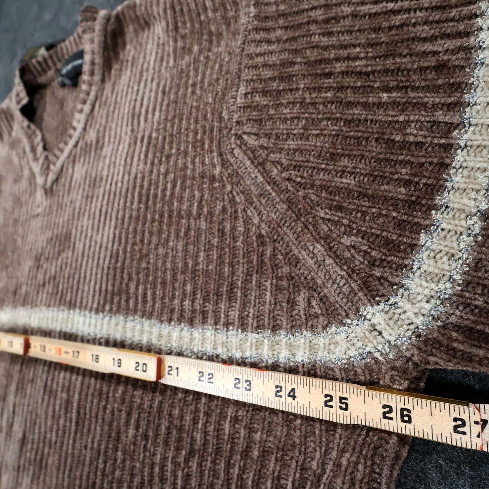 Croft & Barrow Croft & Barrow Sweater Mens XLT Brown Chenille Ribbed V-Neck Striped Size US XL / EU 56 / 4 - 4 Thumbnail