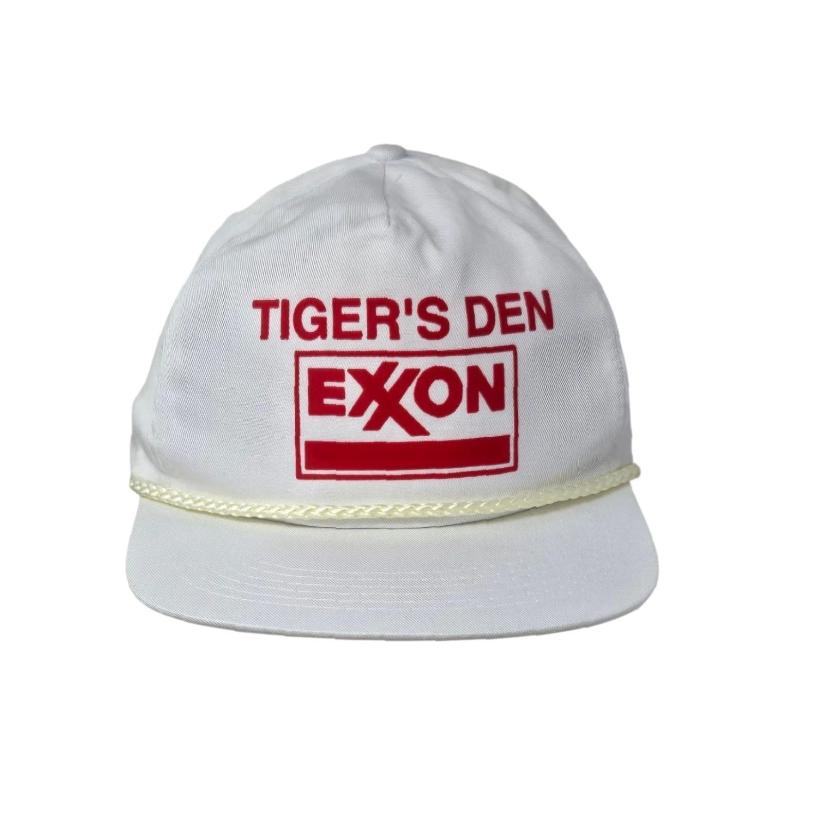 Roper VINTAGE Exxon Snapback Hat Tiger's Den Trucker Rare Rope White Red Cotton Cap Adjustable 1990s Men/Women? Size ONE SIZE - 3 Thumbnail