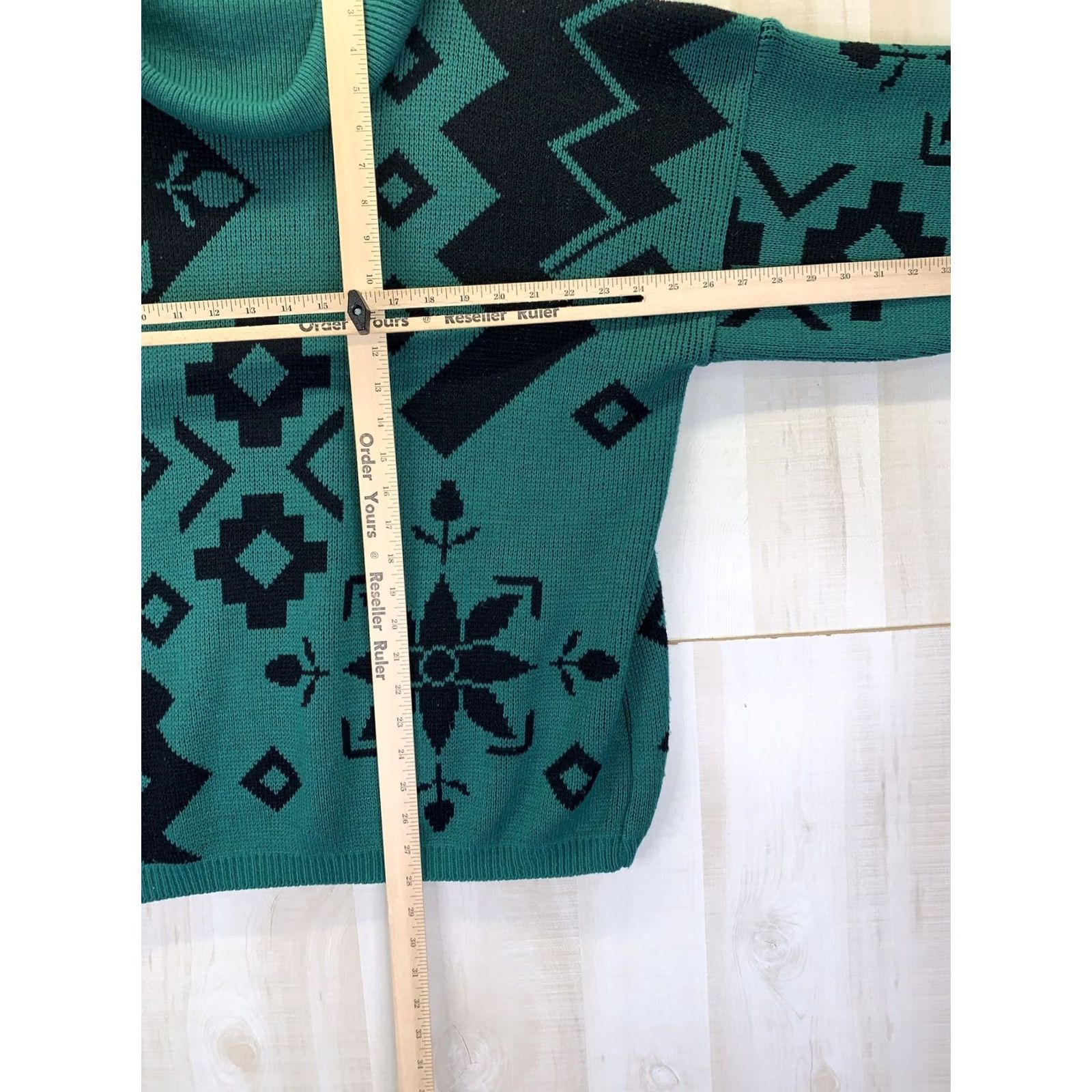 Vintage VINTAGE Stefano Sweater Geometric Floral Design Cowl Neck Womens One Size Green Knit Pullover 3/4 Sleeve Size ONE SIZE - 4 Thumbnail