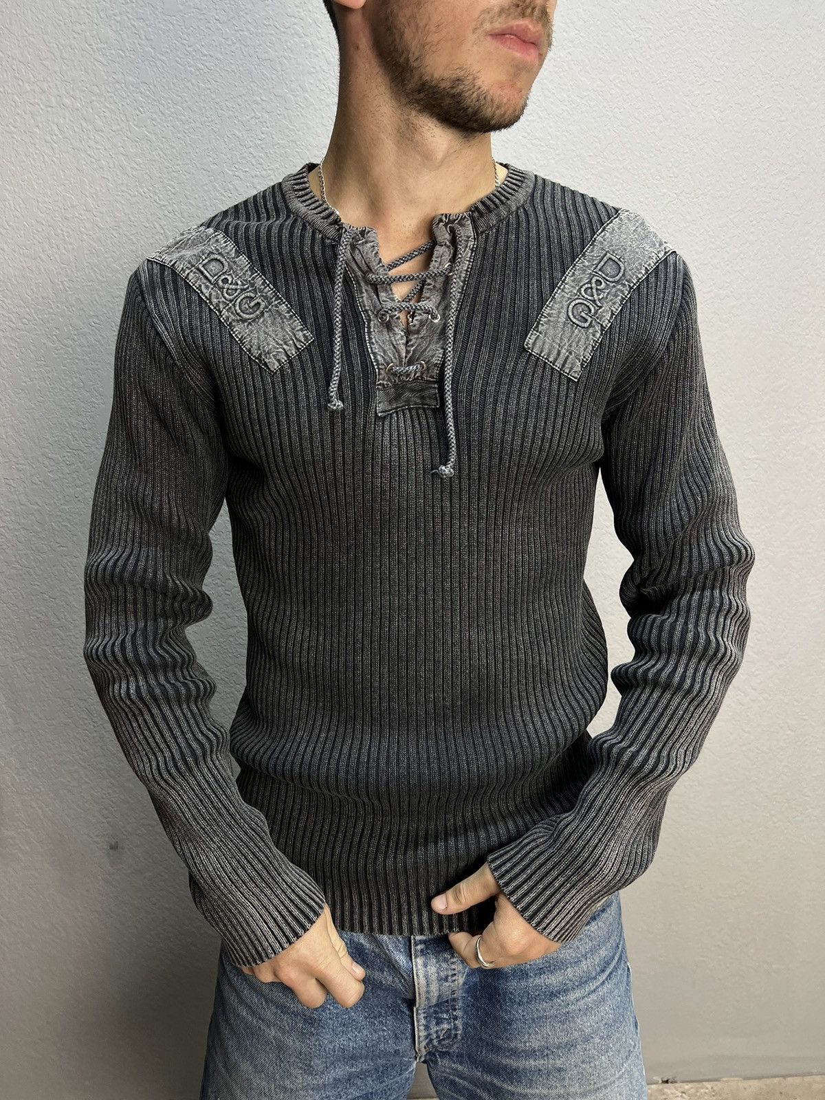 Dolce & Gabbana × Japanese Brand × Vintage Vintage Y2K Dolce & Gabbana Distressed faded effect sweater Size US L / EU 52-54 / 3 - 2 Thumbnail