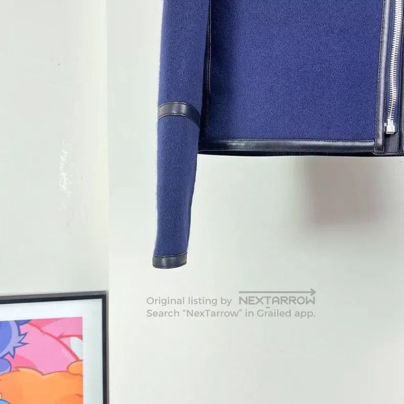 Hermes Hermes Blue Color-blocked Leather Cashmere Jacket Size XXS / US 00 / IT 34 - 4 Thumbnail