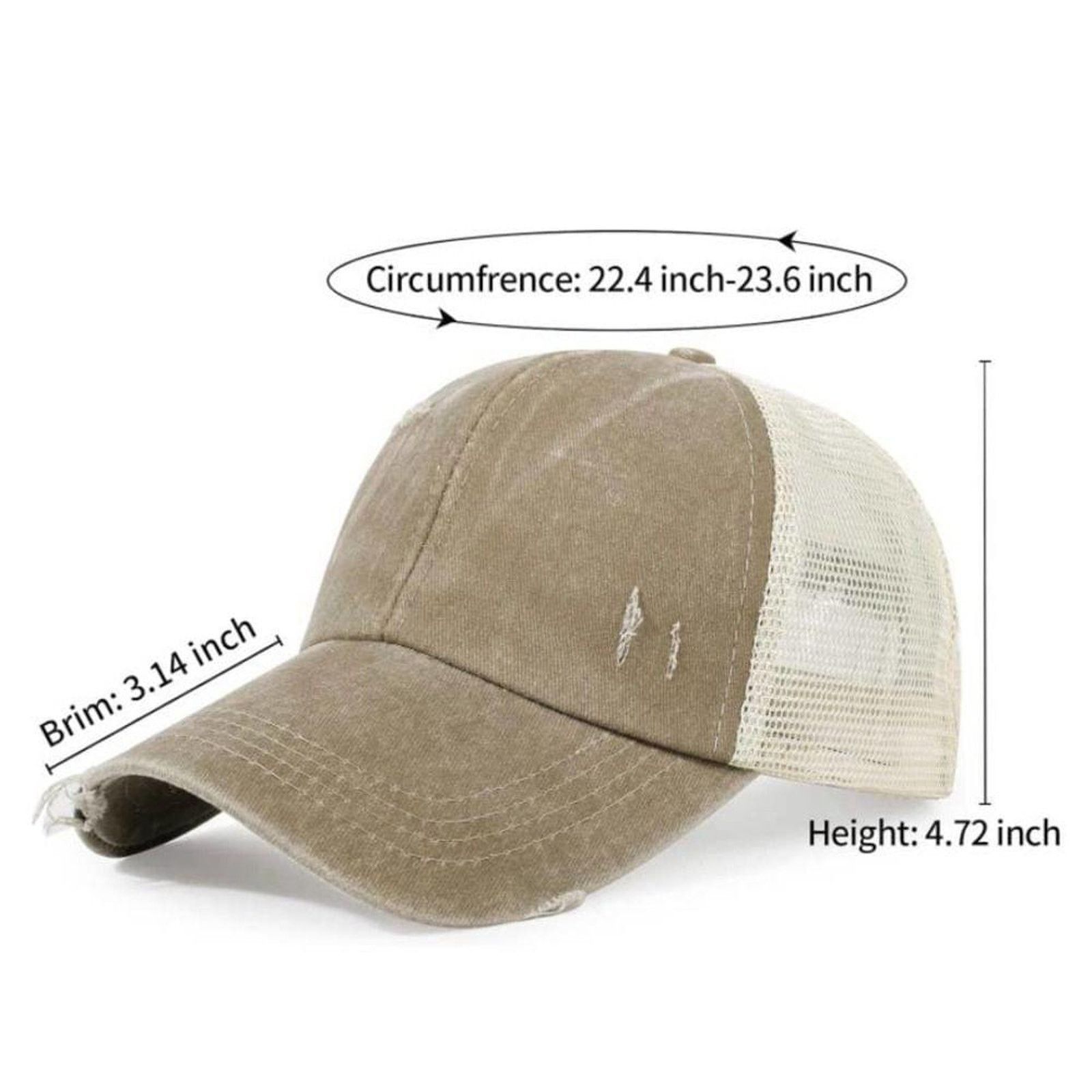 Other Distressed Cotton Ponytail Baseball Cap Beige Mesh Back Size ONE SIZE - 3 Thumbnail