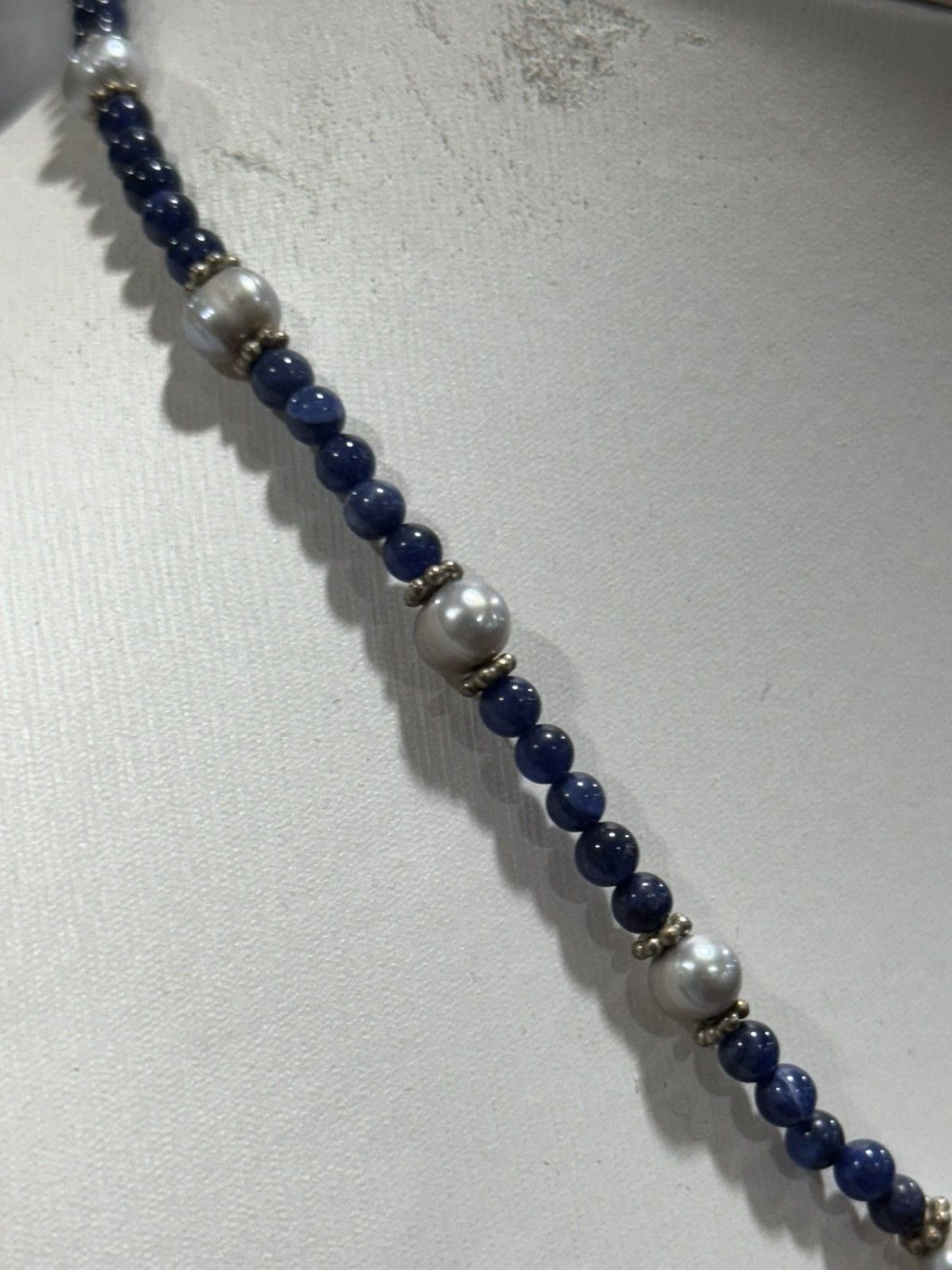Jewelry Sterling Silver Lapis W Pearls Bead Necklace. 21 inch Size ONE SIZE - 6 Thumbnail