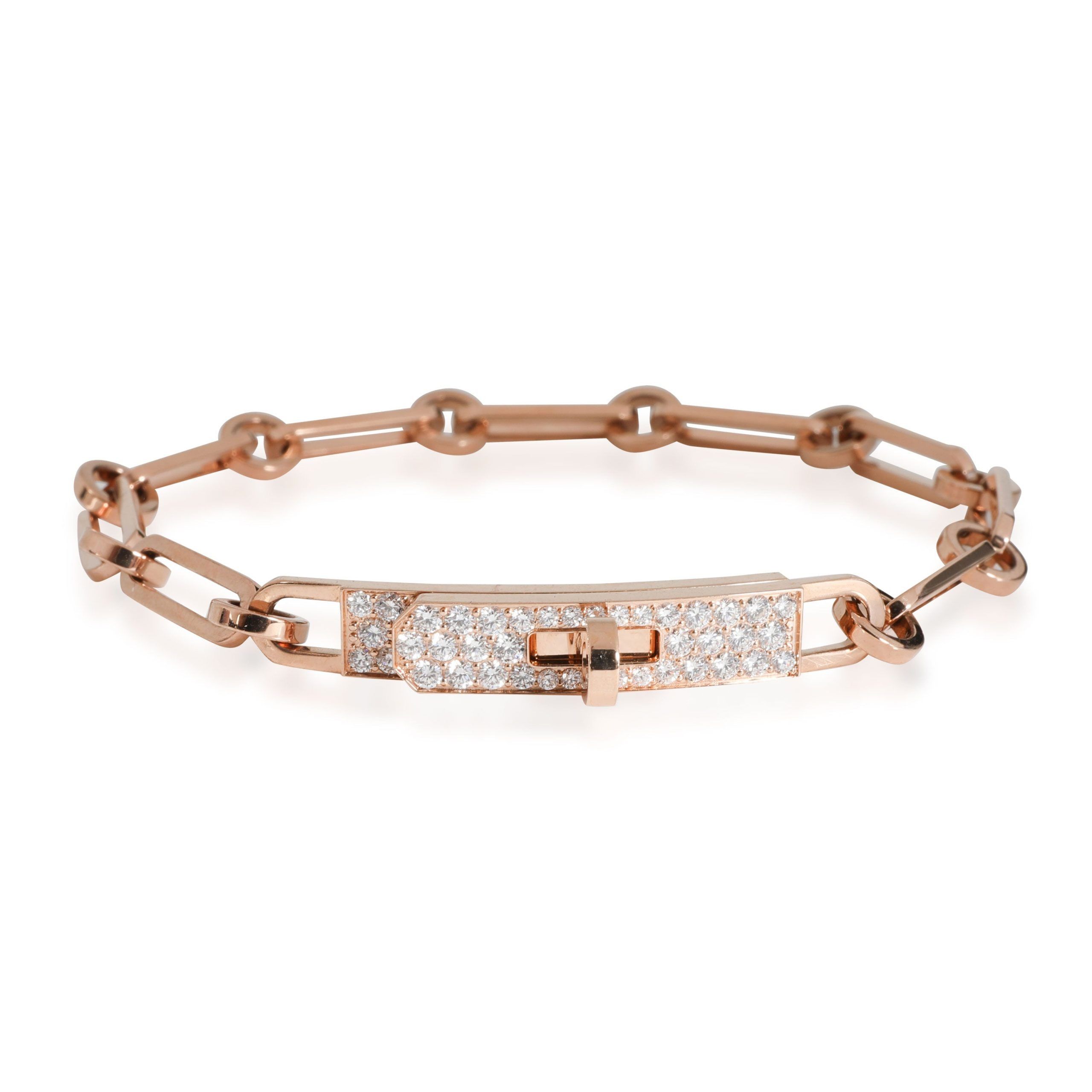 image of Hermes Kelly Chaine Diamond Bracelet In 18K Rose Gold 0.62 Ctw, Women's