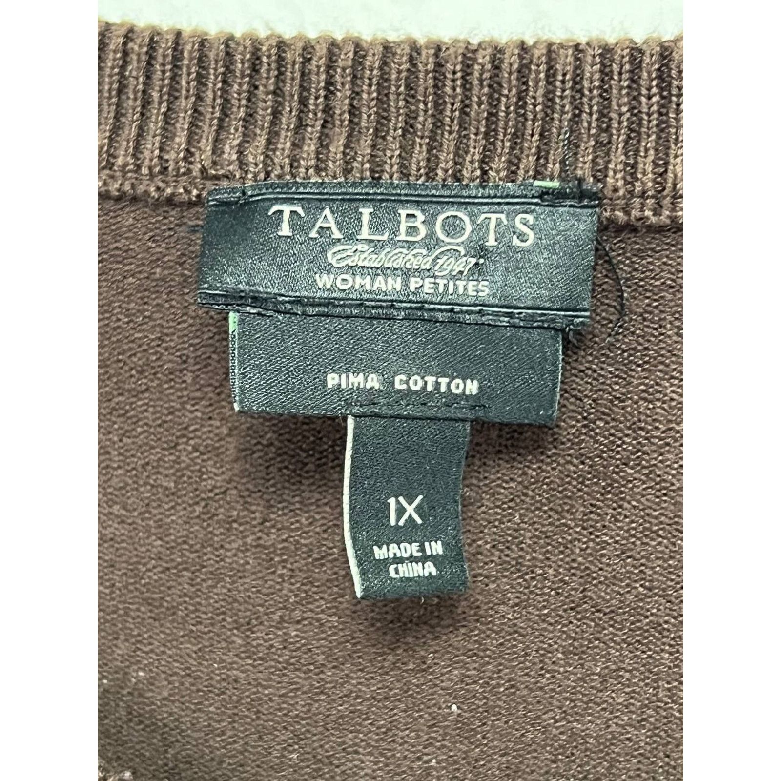 Robert Talbott Talbots Brown Pima Cotton 3/4 Sleeves top Petite 1X A000704 Size XL / US 12-14 / IT 48-50 - 3 Thumbnail
