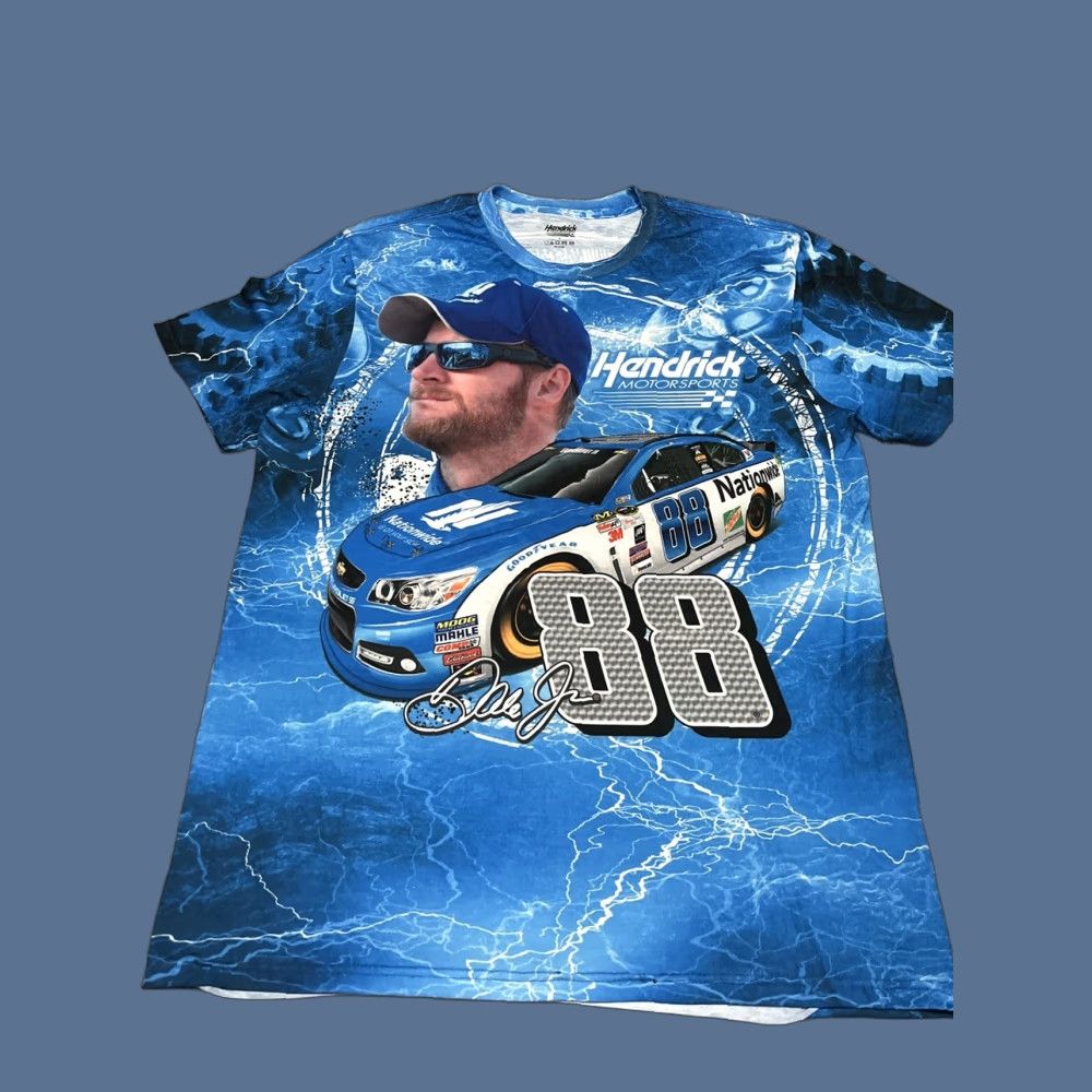 NASCAR Hendrick Motorsports Shirt Men L AOP #88 Dale Earnhardt Jr. NASCAR Nationwide Blue Graphic Print Crew Neck Short Sleeve Size US L / EU 52-54 / 3 - 1 Thumbnail