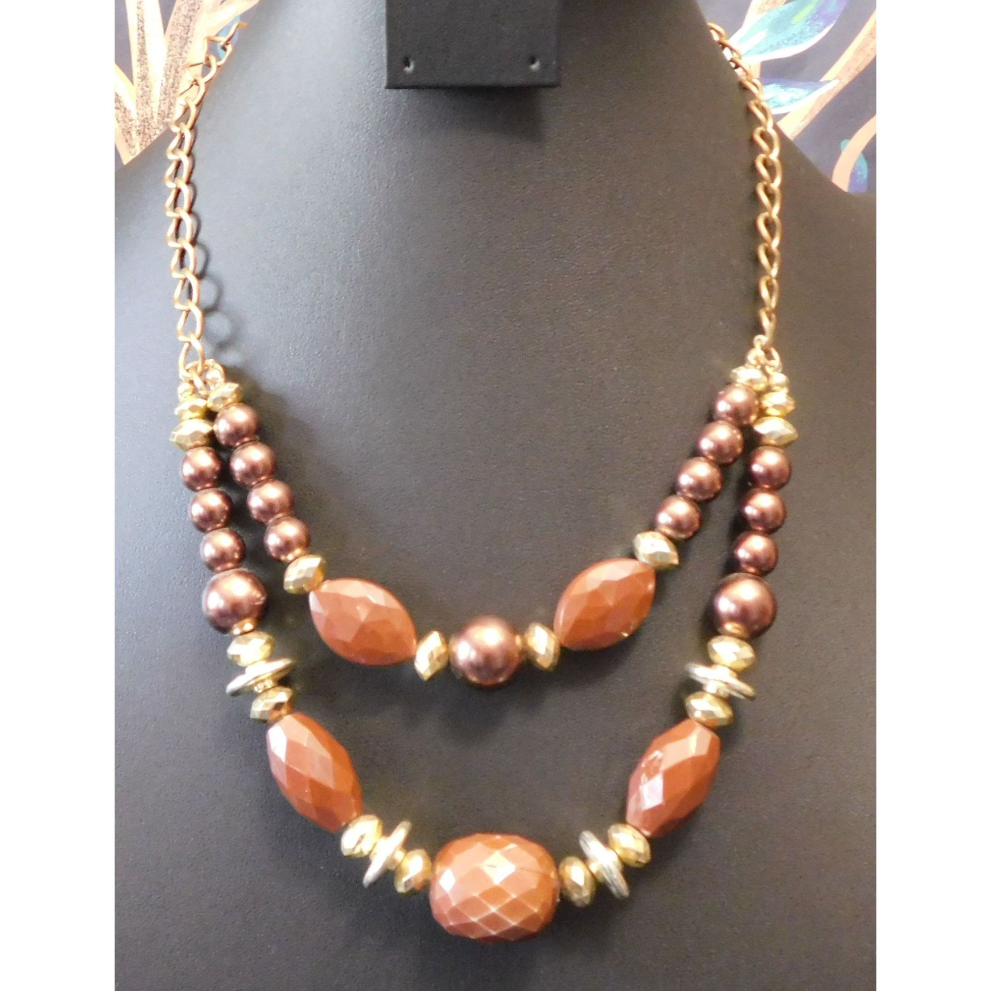Other Vintage Rustic Glam Brown And Gold Tone Layered Beaded Neckl Size ONE SIZE - 2 Thumbnail