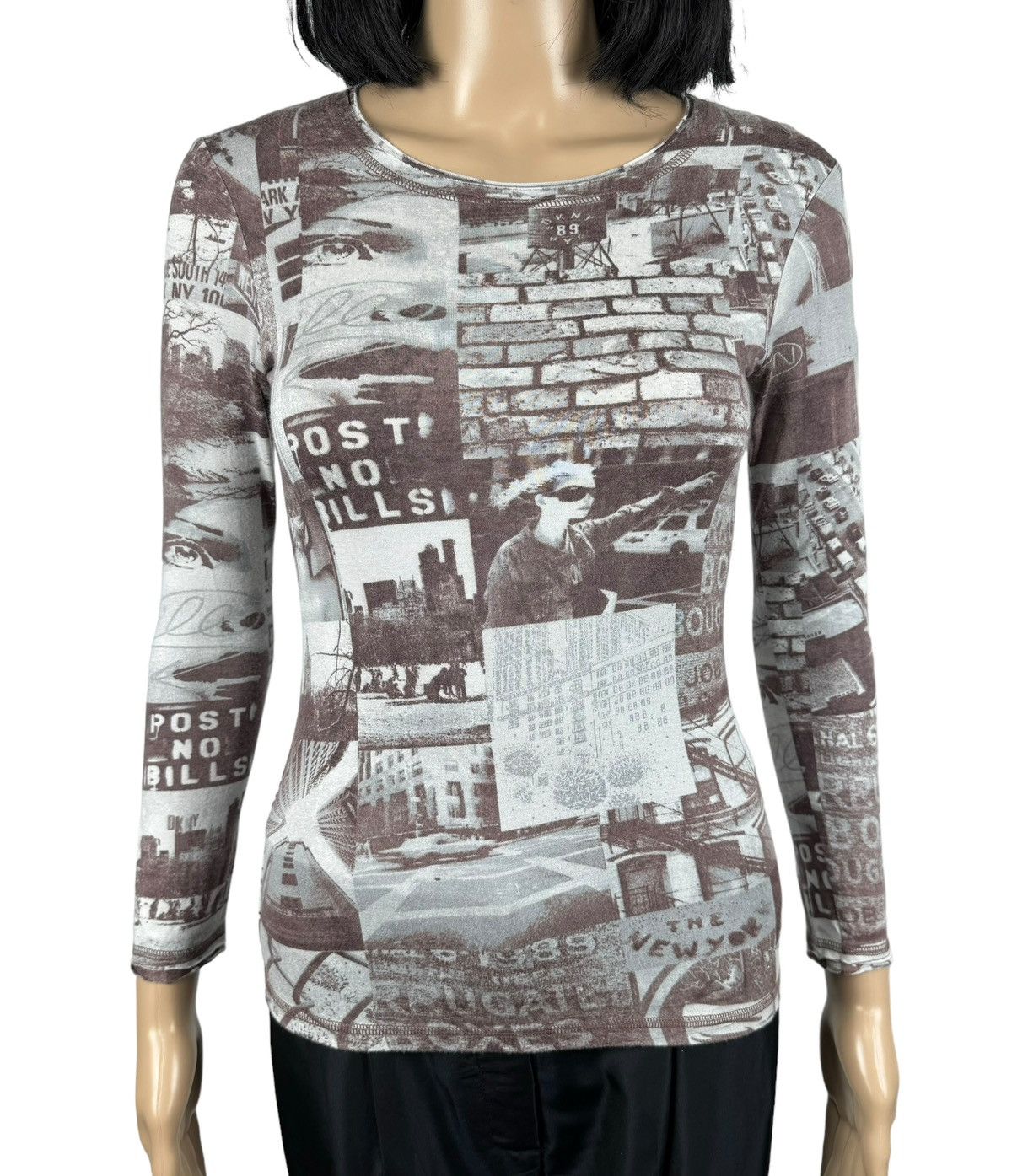 DKNY DKNY Newspaper Printed Stretch Blouse size 10 Size S / US 4 / IT 40 - 3 Thumbnail