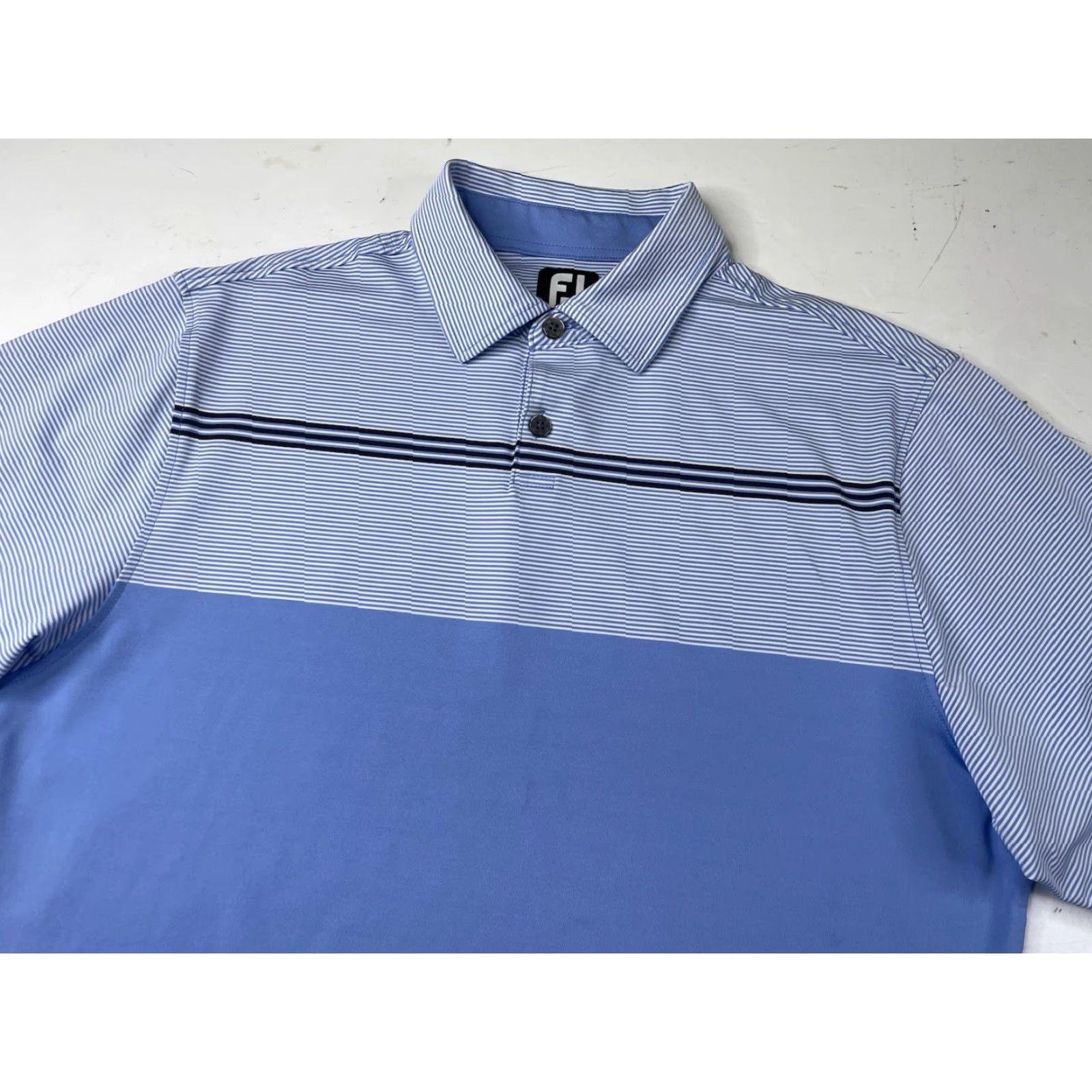 Footjoy FootJoy Polo Shirt Striped Blue Mens M Medium Stretch Golf Shirt Size US M / EU 48-50 / 2 - 2 Thumbnail