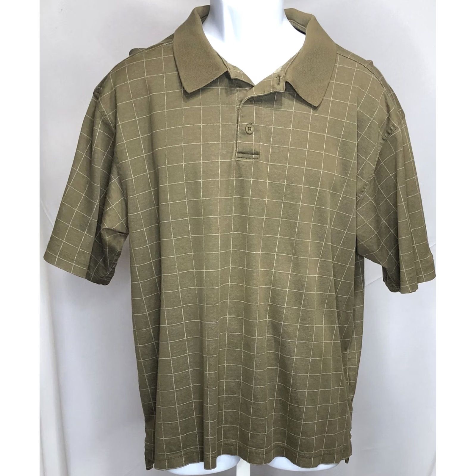Vintage Walter Hagen Polo Shirt L Olive Green Check 3 Button Collar Short Sleeve Mens Size US L / EU 52-54 / 3 - 5 Thumbnail