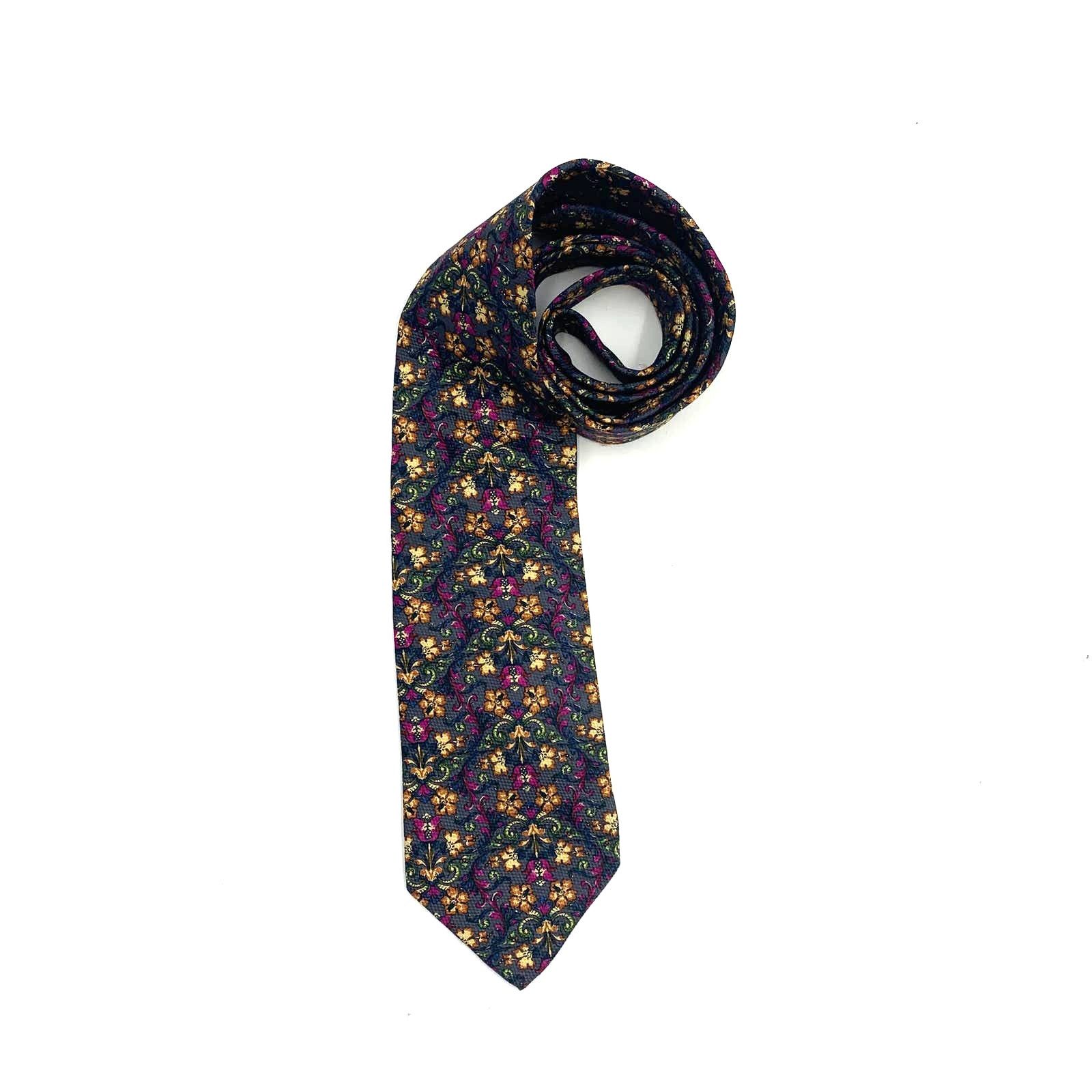Valentino Vintage Valentino Gray Floral Silk Tie Blue Gray Size ONE SIZE - 6 Thumbnail
