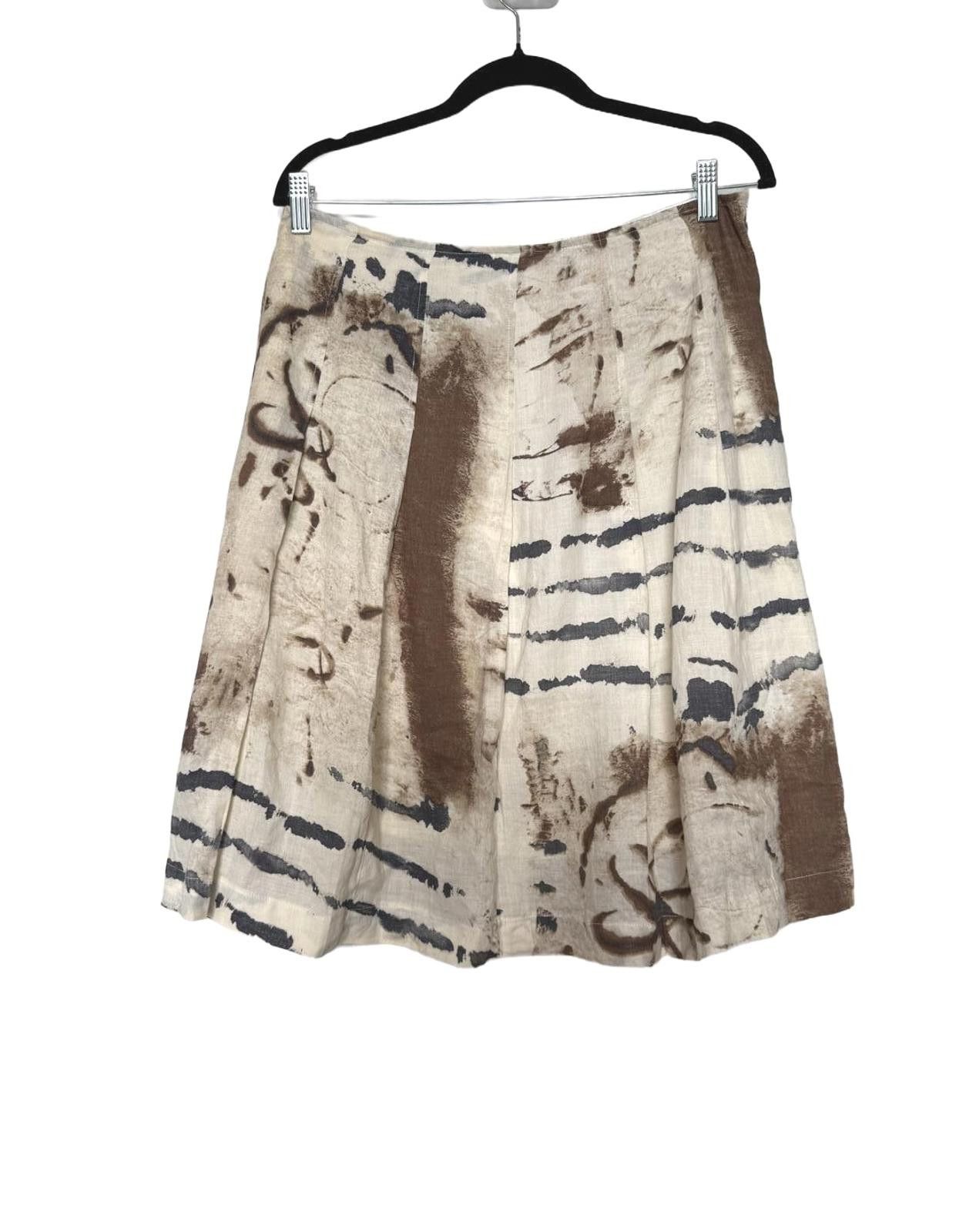 Designer Vintage Linen Boho Artsy Abstract Printed Skirt Size 36" / US 14 / IT 50 - 1 Thumbnail