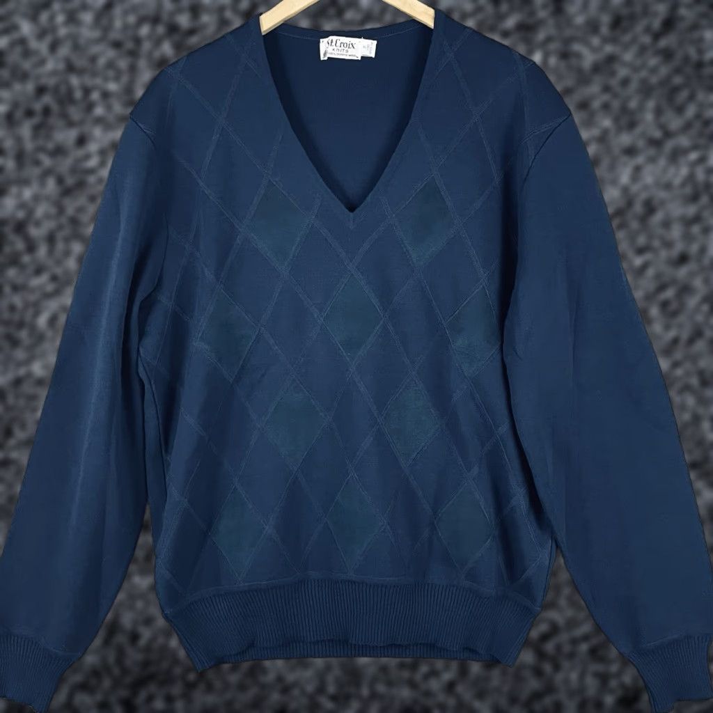 Zephyr VINTAGE St. Croix Sweater XL V-Neck Argyle Wool PullOver Men Blue 100% Wool T297 Size US XL / EU 56 / 4 - 1 Thumbnail