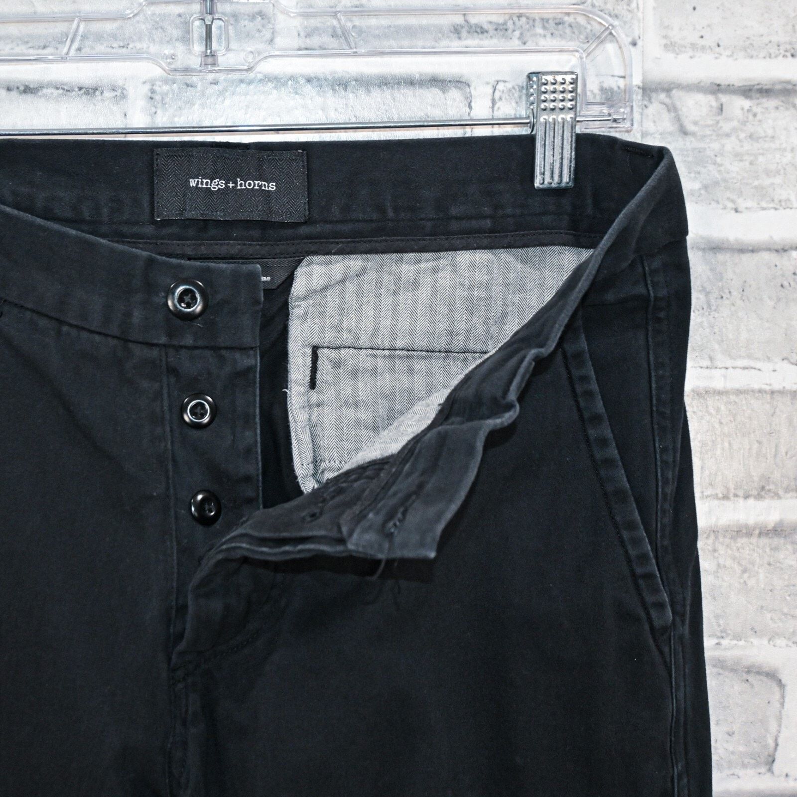 Wings + Horns Wings + Horns Men's black twill Chino Pants button fly Size US 30 / EU 46 - 2 Thumbnail