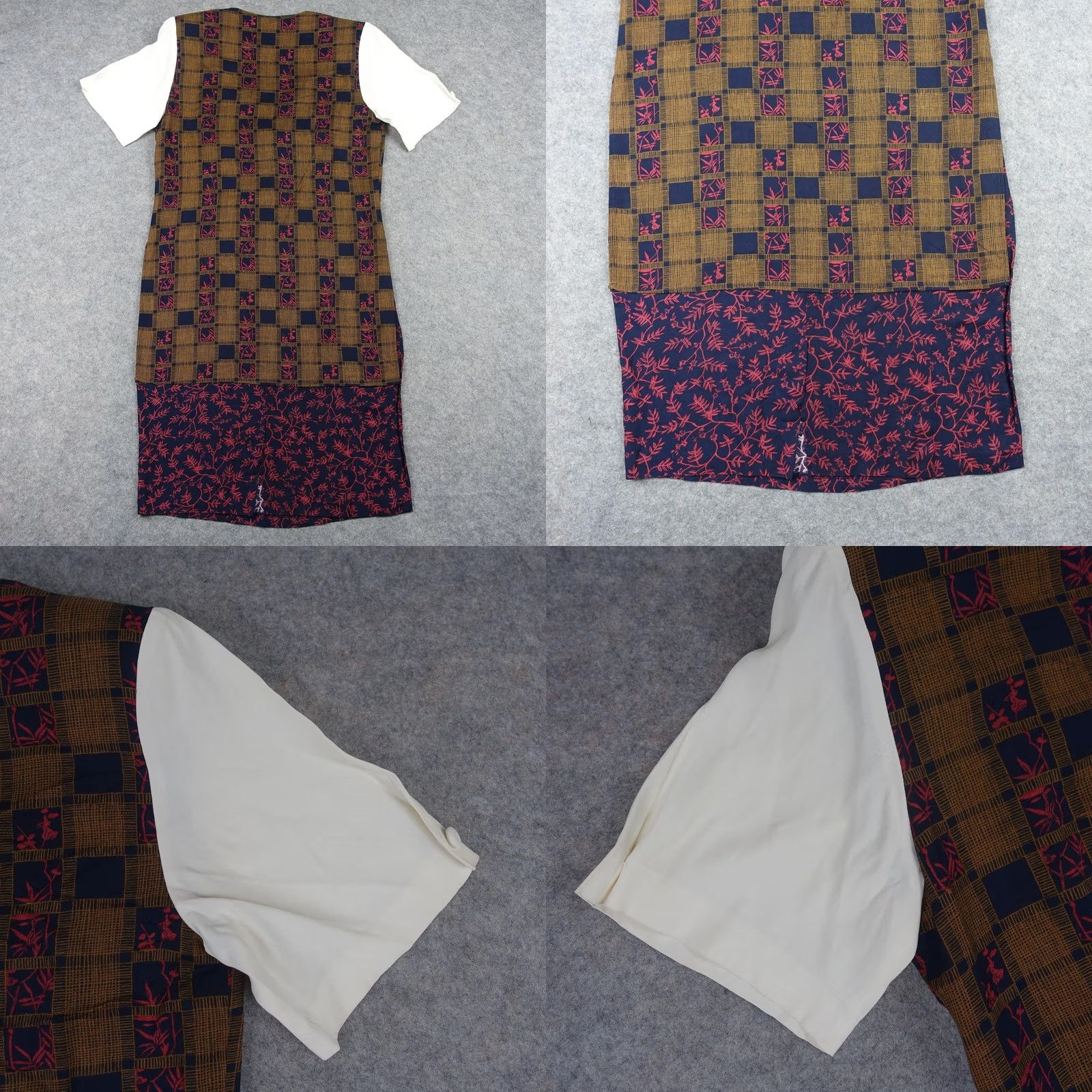 Vintage VINTAGE R J Stevens Dress Womens 8 Brown Navy Floral Maxi Asian Teacher Costume Size M / US 6-8 / IT 42-44 - 9 Thumbnail