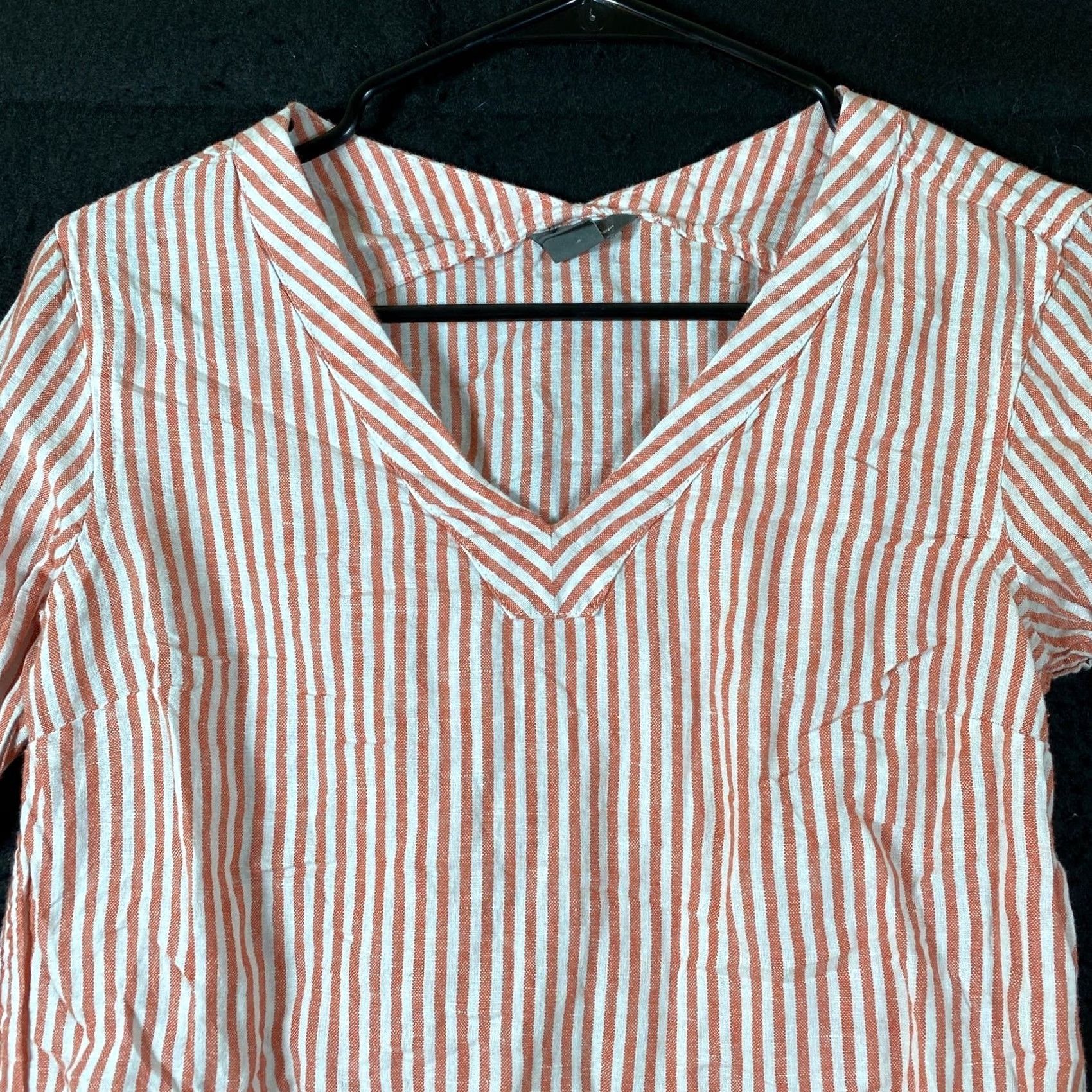Eddie Bauer Eddie Bauer Women Shirt Orange White Striped Linen Blend Long Sleeve VNeck XS Blouse Shirt Ladies Seasonal Casual Size XS / US 0-2 / IT 36-38 - 2 Thumbnail