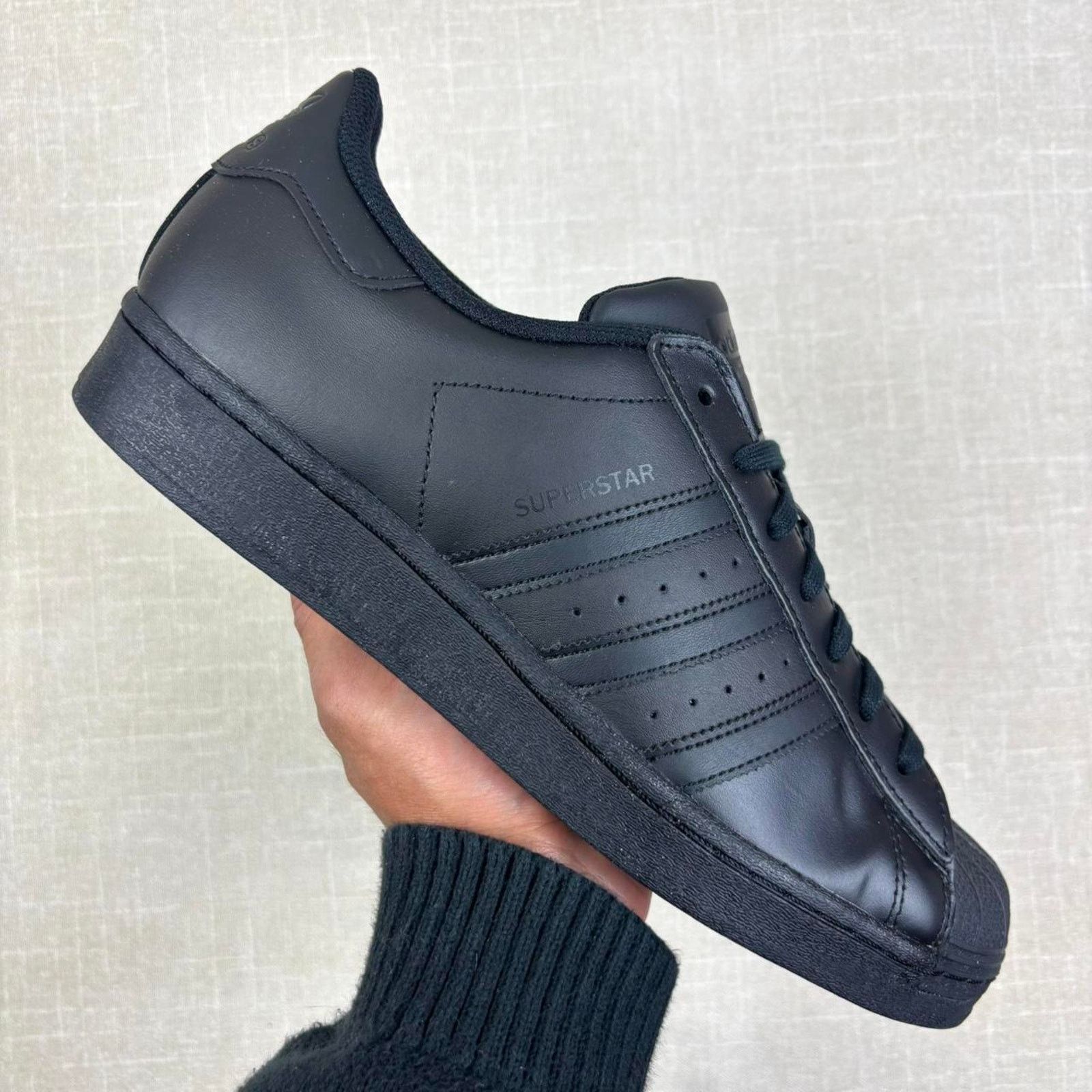 Adidas ♣️ Adidas Superstar “Triple Black” 12M Size US 12 / EU 45 - 1 Thumbnail
