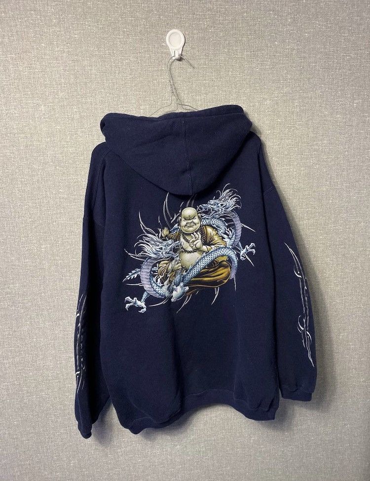 image of Bullhead Denim Co x Skategang Vintage Skateboarding Bullhead Oversized Hoodie Fubu Jnco in Blue (Si