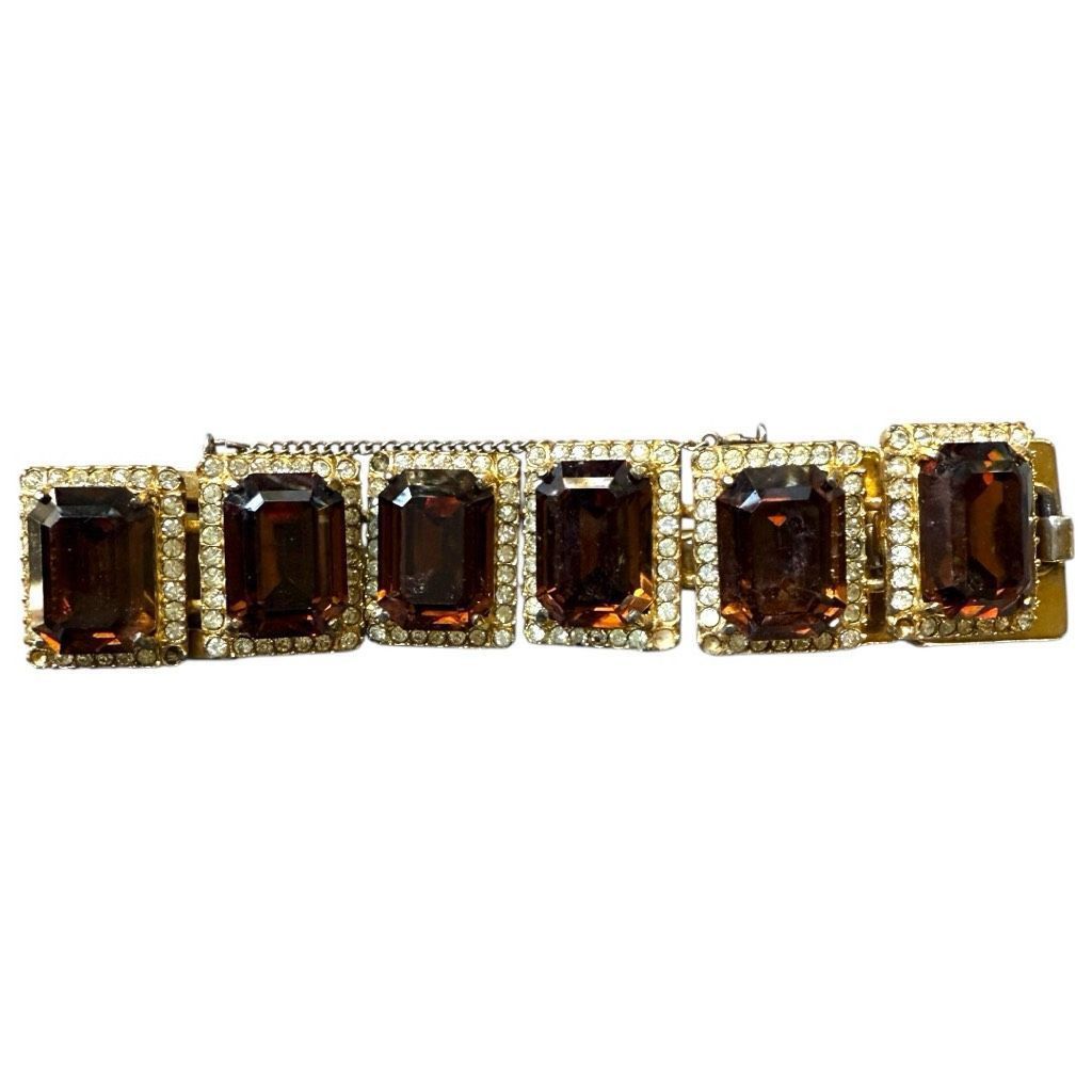 Vintage BELLINI Vintage Signed Gold Tone Rhinestone Emerald Cut Brow Size ONE SIZE - 6 Thumbnail