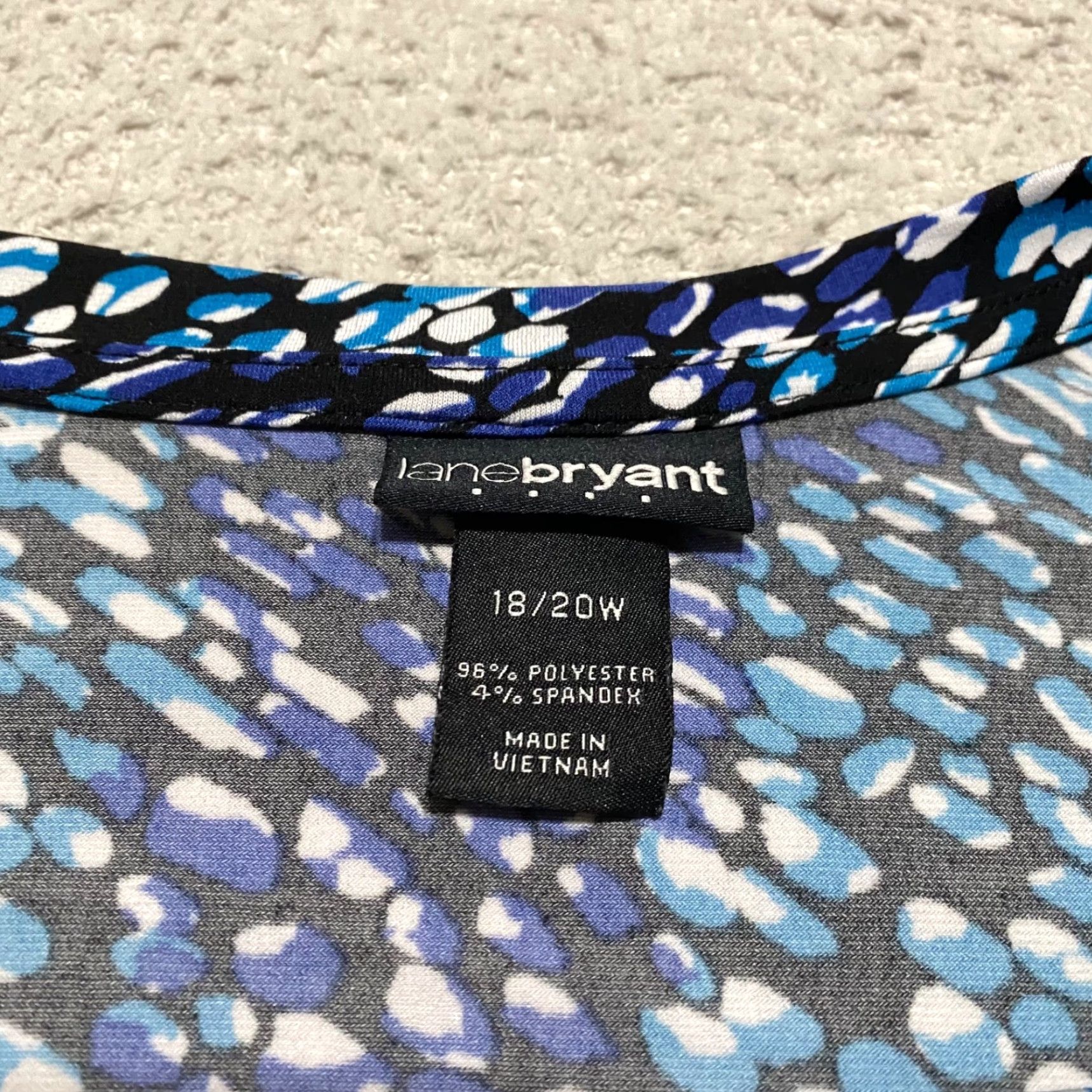 Vintage Lane Bryant Blouse Womens 20W Plus Blue Geometric 3/4 Sleeve Cowl Neck Size 3XL / US 20-22 - 3 Thumbnail