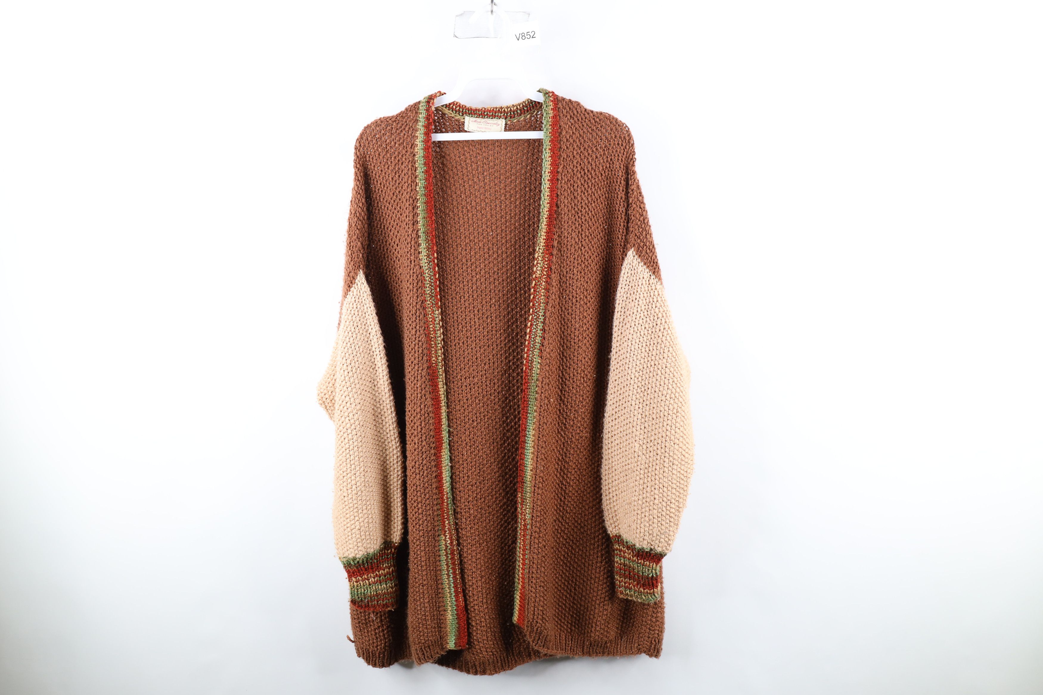 image of Vintage 60S 70's Boho Chic Knit Open Front Cardigan Sweater, Women's