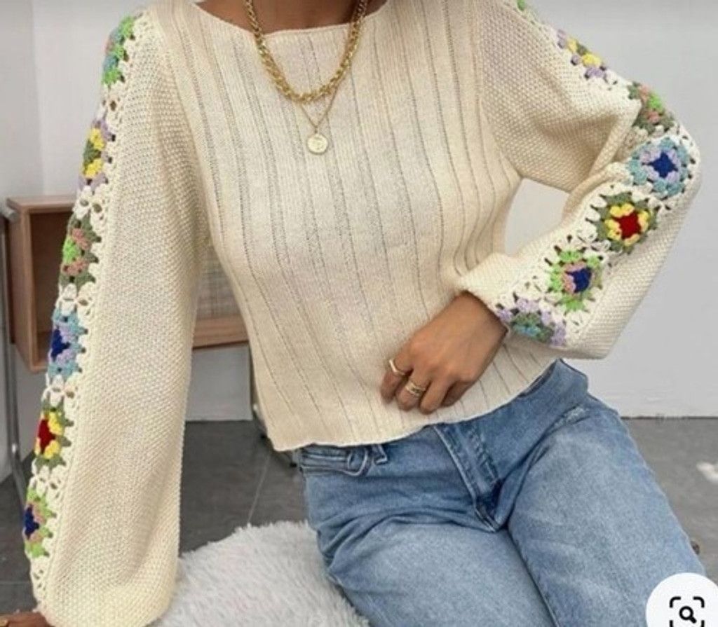Anthropologie Anthropologie Granny Square Crochet Cottage Sweater Women XL Size XL / US 12-14 / IT 48-50 - 9 Thumbnail