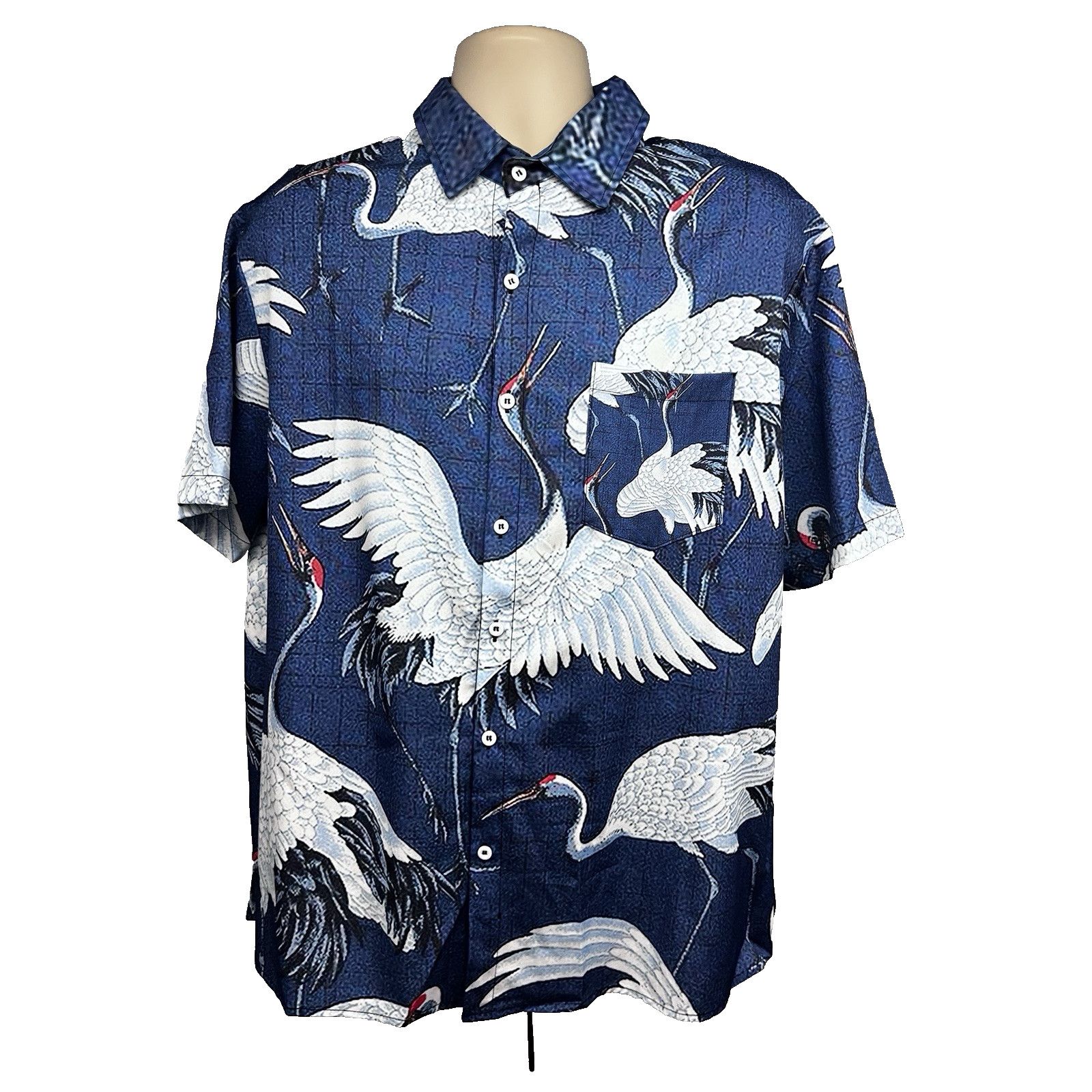 Other Blue Button Shirt Large All Over Graphic Stork Bird Pocket Size US L / EU 52-54 / 3 - 1 Thumbnail