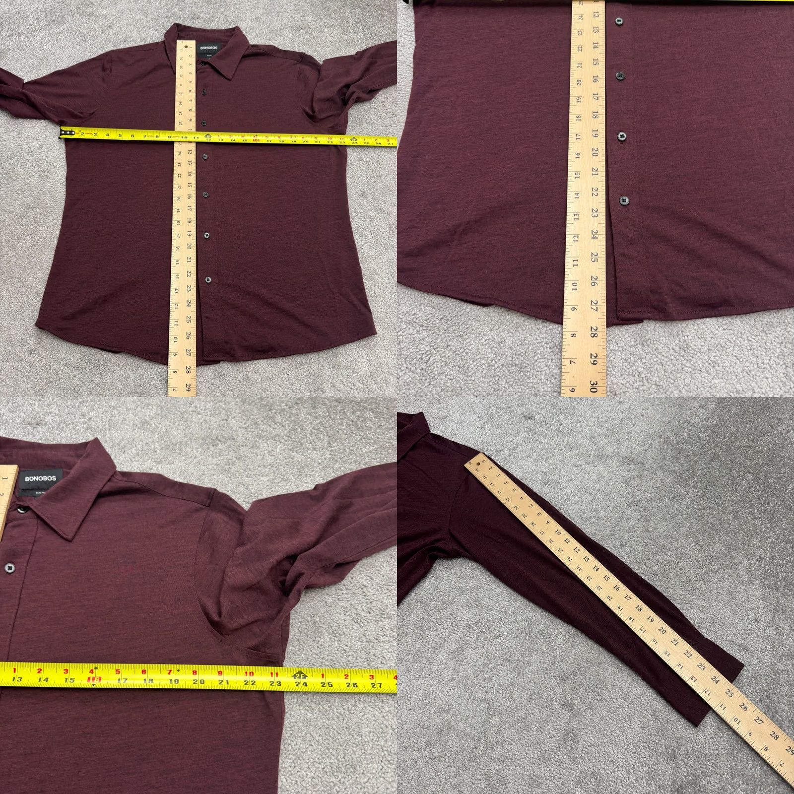 Bonobos Bonobos Slim Fit Button-Down Shirt Mens Large Burgundy Long Sleeve Wool Polyester Wool Blend Solid Classic Preppy Men's Button-Up Shirt Size US L / EU 52-54 / 3 - 8 Thumbnail