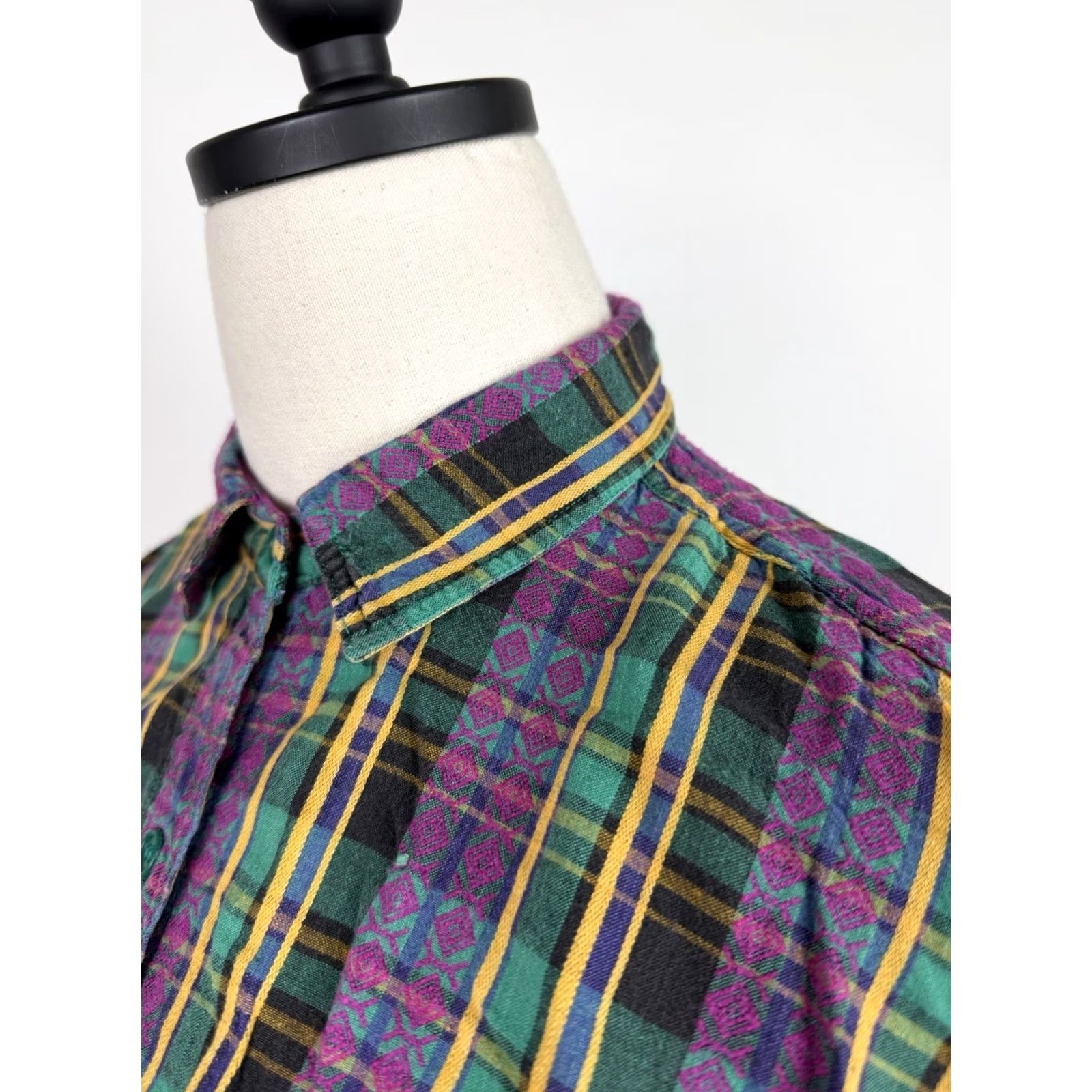 Vintage VINTAGE Tony France Plaid Button-Up Shirt Womens XL Green Cotton Bohemian 80s 90s Retro Casual Womens Size XL / US 12-14 / IT 48-50 - 6 Thumbnail
