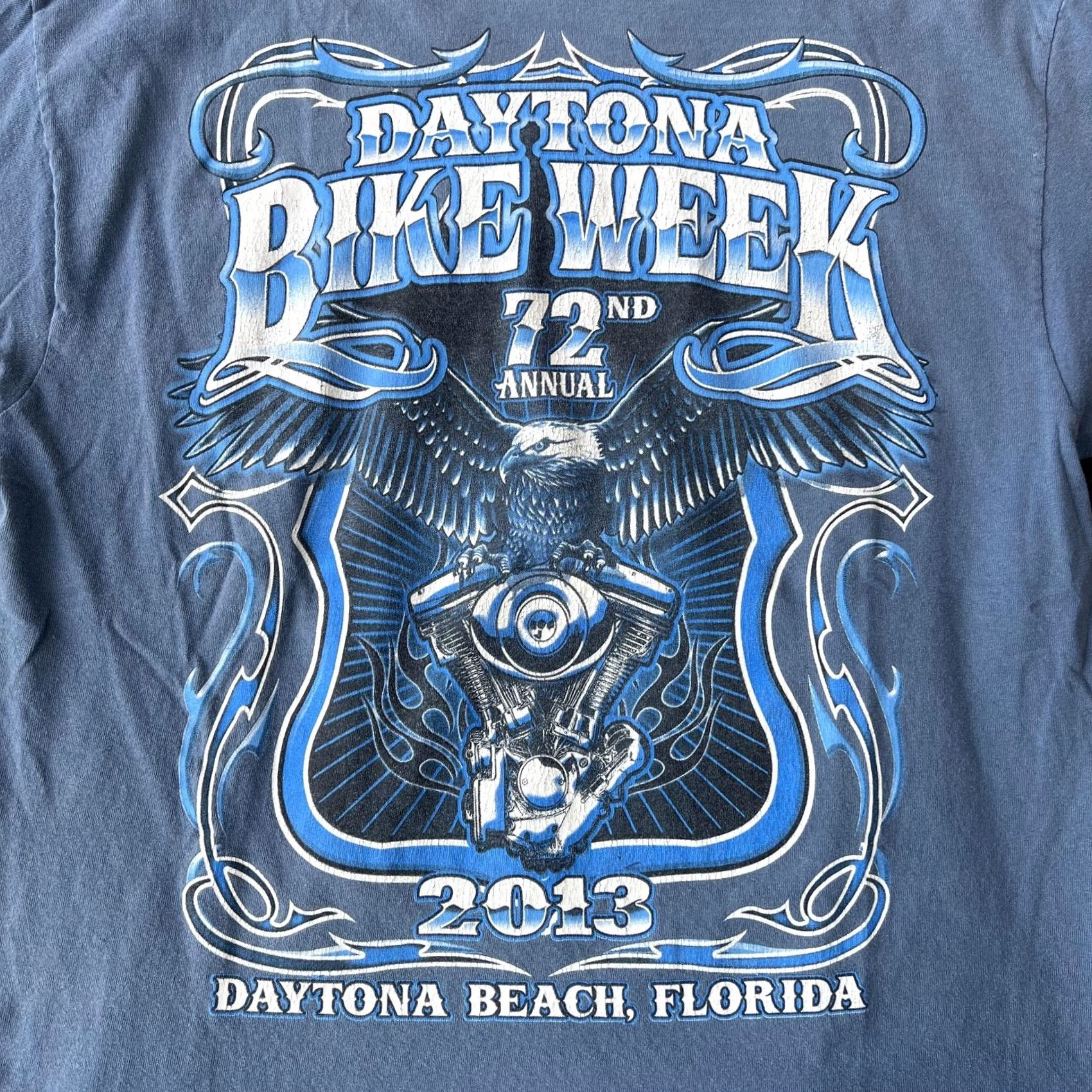 Ed Hardy VINTAGE Daytona Bike Week Shirt Mens L Blue 2013 72nd Annual Biker Motorcycle Event Eagle Graphic Print T-Shirt Ed Hardy Crew Neck Short Sleeve Cotton Size US L / EU 52-54 / 3 - 5 Thumbnail
