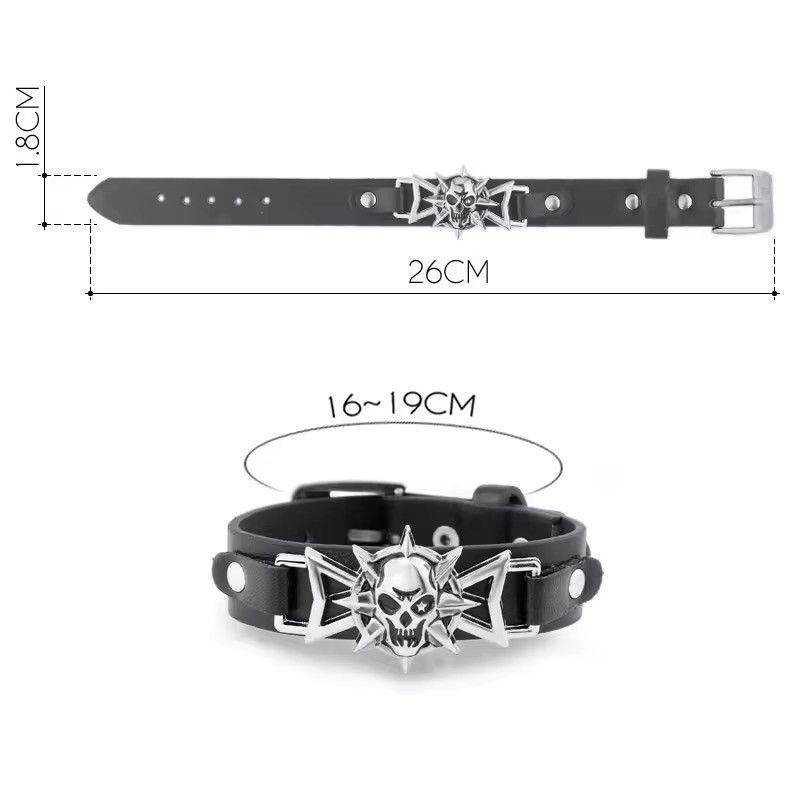 Vintage Skeleton Skull Star Eye Leather Belt Buckle Bracelets Size ONE SIZE - 4 Thumbnail