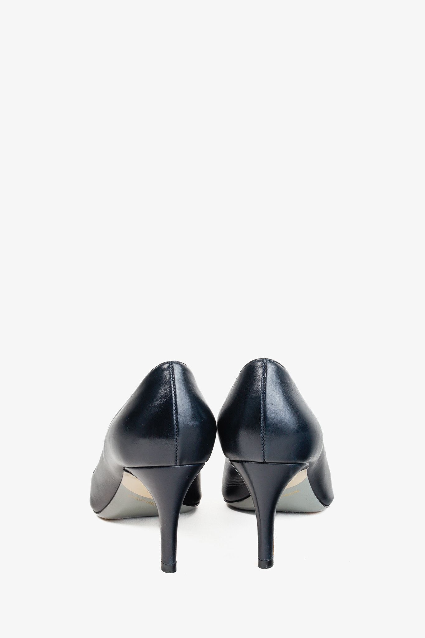 Giorgio Armani Giorgio Armani Navy Blue Leather Pointed-Cap-Toe Pumps Size US 9.5 / IT 39.5 - 2 Thumbnail