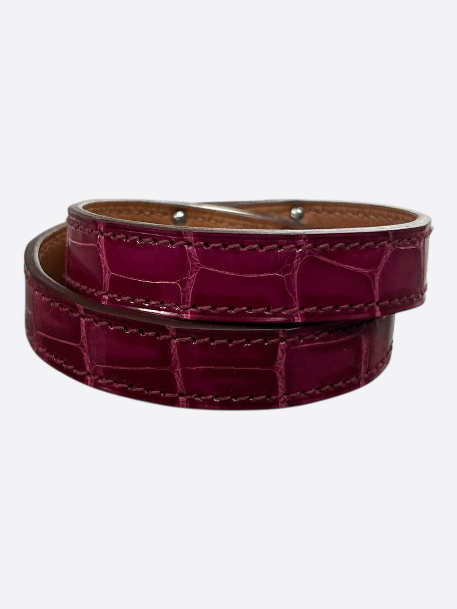 Hermes Purple Croc & Palladium Hardware Kelly Double Tour Bracelet Size ONE SIZE - 2 Thumbnail