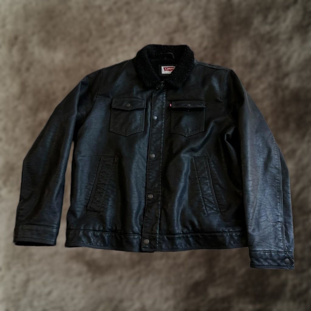 Levi's Levi's Jacket Mens XL Black Faux Leather Sherpa Lined Biker Trucker Motorcycle Size US XL / EU 56 / 4 - 1 Thumbnail