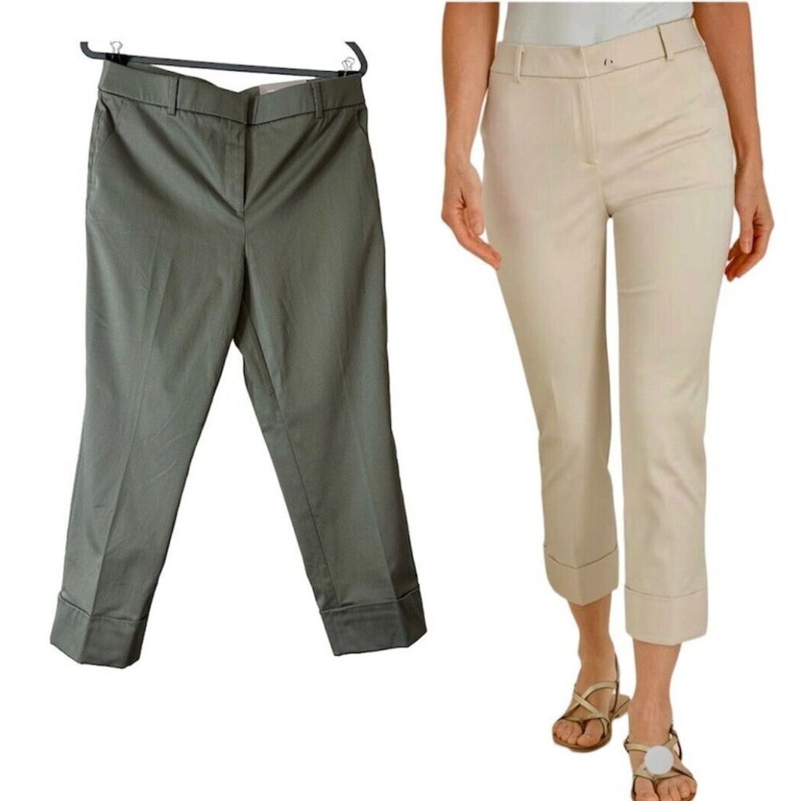 Chicos NWT Chico's Stretch Straight Cuffed Crop Pant Olive Gray 10 Size 32" / US 10 / IT 46 - 5 Thumbnail