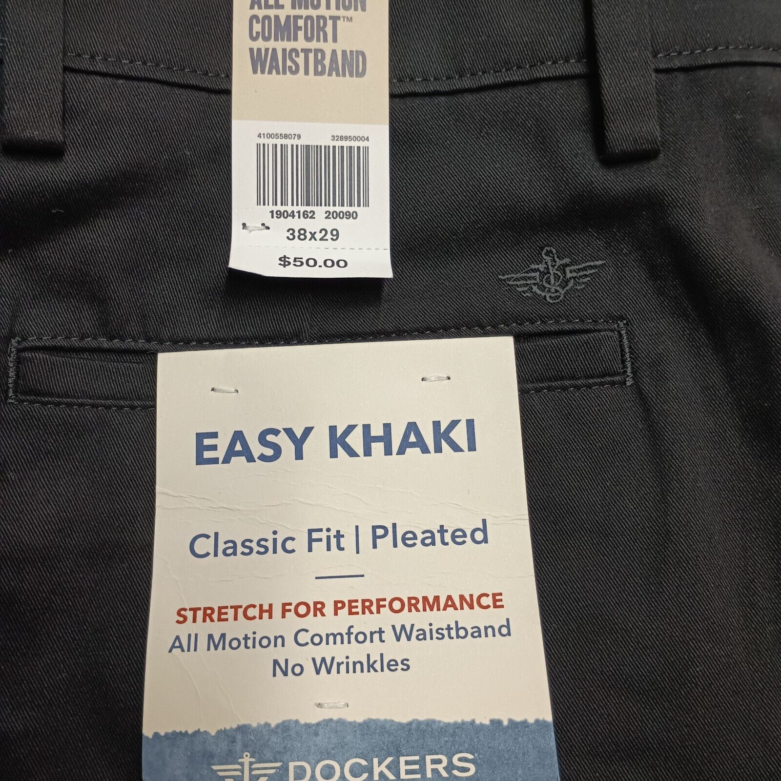 Dockers Dockers Khakis Men's 38x29 Black Classic Fit Pleated Size US 38 / EU 54 - 2 Thumbnail