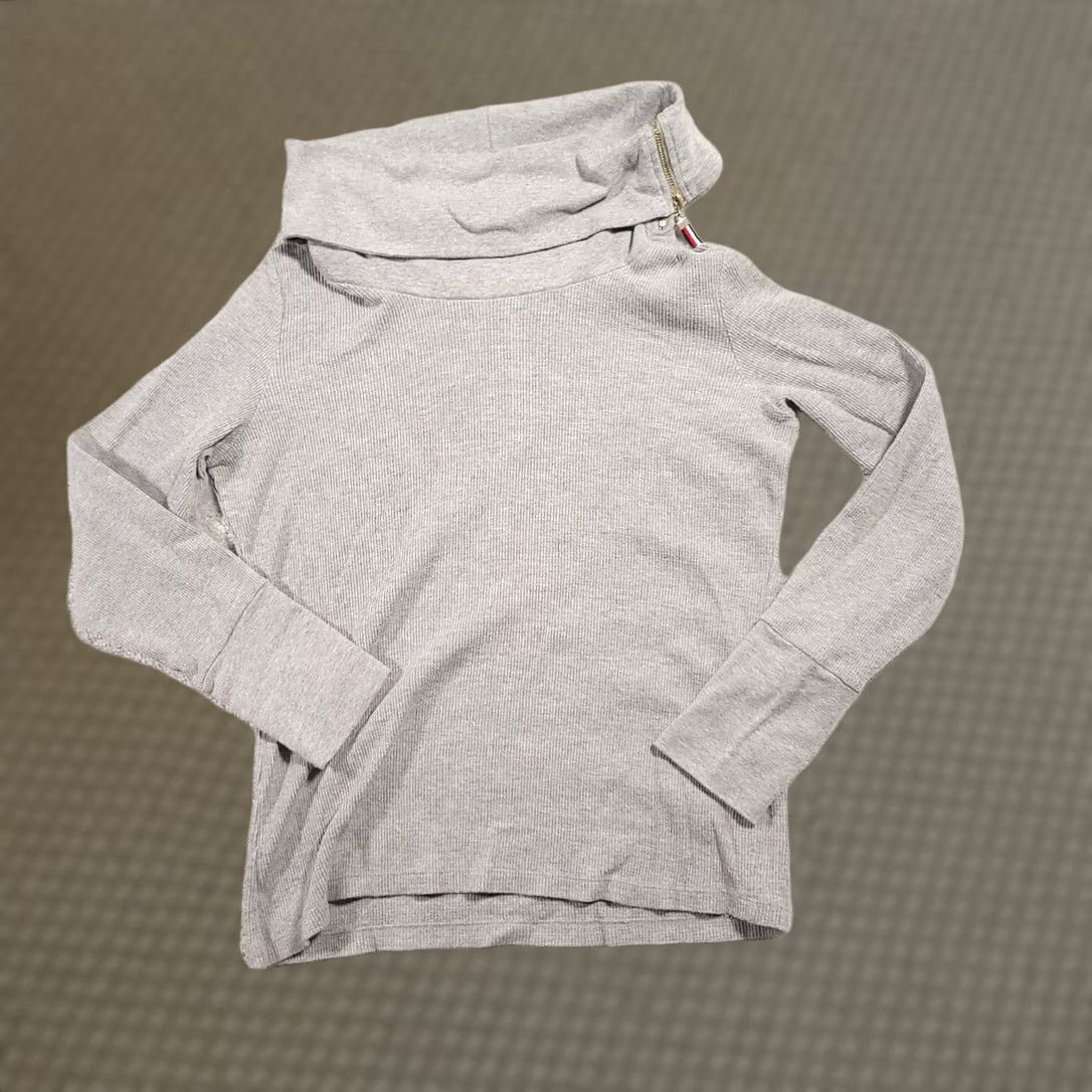 Tommy Hilfiger Tommy Hilfiger Womens Gray M Cowl Neck Waffle Pullover Top Zip Neck Blouse 90s Size M / US 6-8 / IT 42-44 - 1 Thumbnail