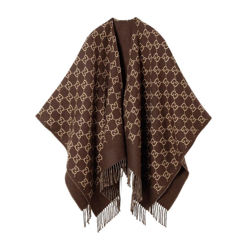 Gucci GUCCI $1275 Brown/Beige GG Wool Cape New & Authentic Size ONE SIZE - 1 Preview