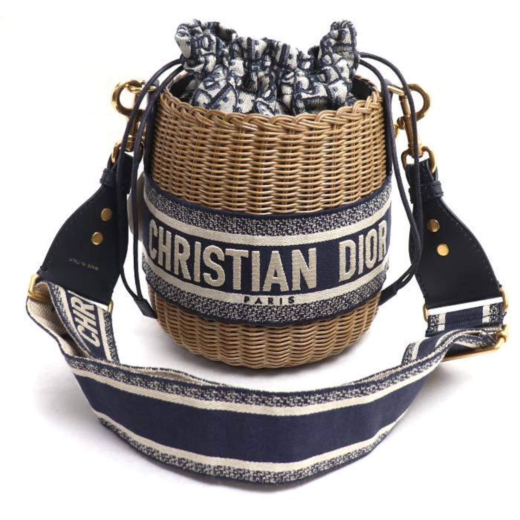 Dior Christian Dior Dior Oblique Wicker Raffia Bucket Shoulder Bag M7600CMVO 918U Women's Size ONE SIZE - 1 Thumbnail
