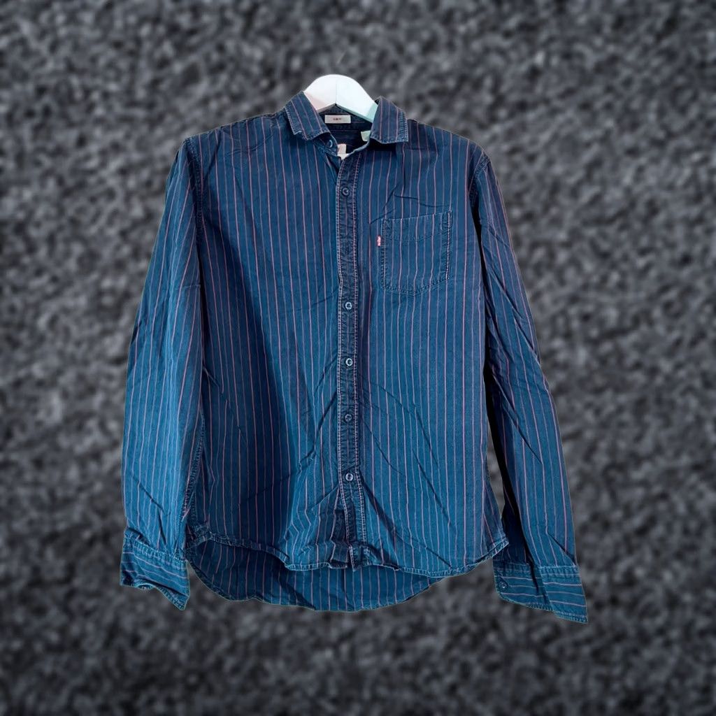 Levi's Levi's Mens Button-Up Shirt Large Blue Striped Denim Long Sleeve Casual Size US L / EU 52-54 / 3 - 1 Thumbnail