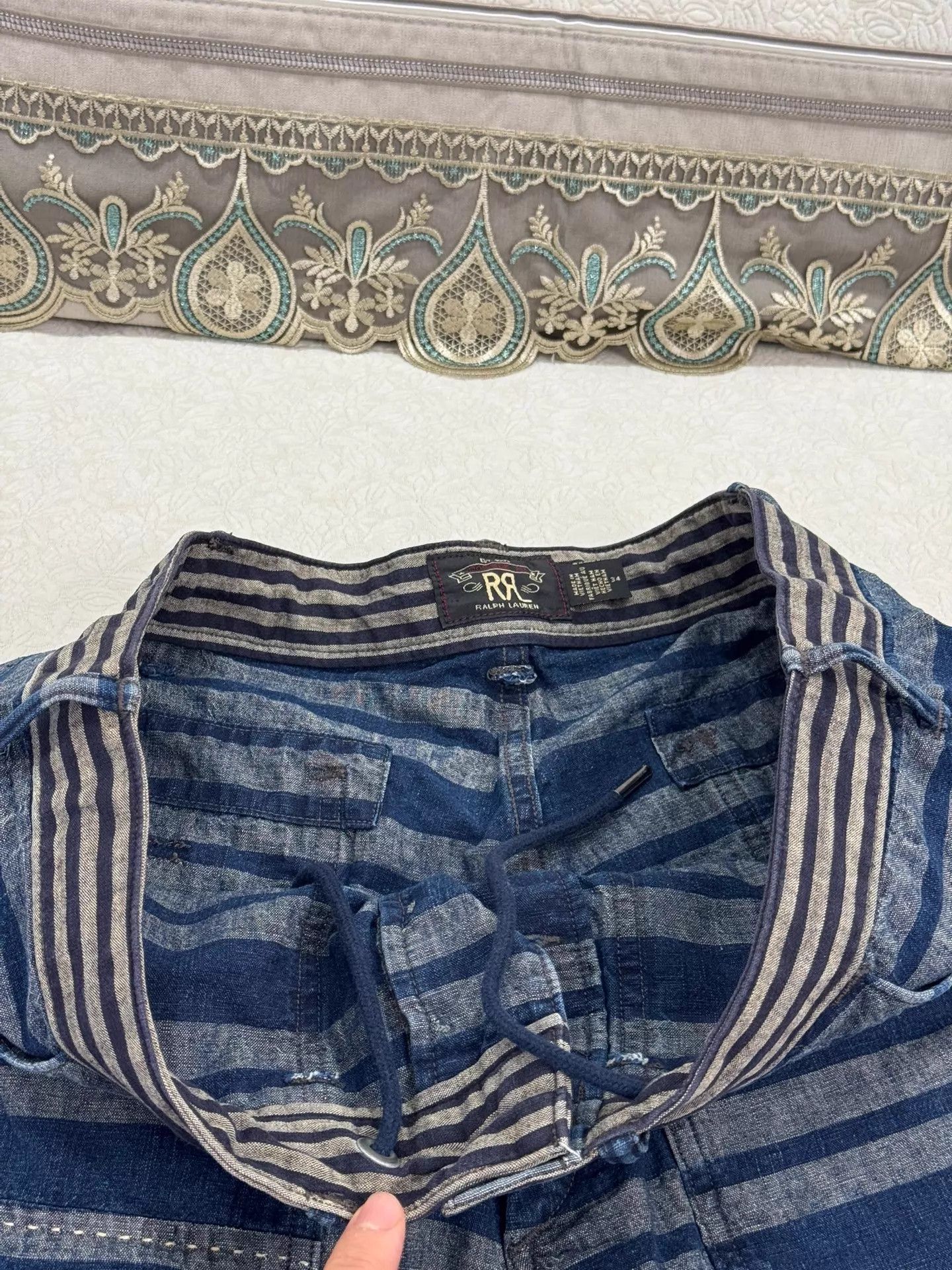 RRL Ralph Lauren DOUBLE RL Men's Indigo Striped Drawstring Button Shorts Size US 34 / EU 50 - 7 Thumbnail
