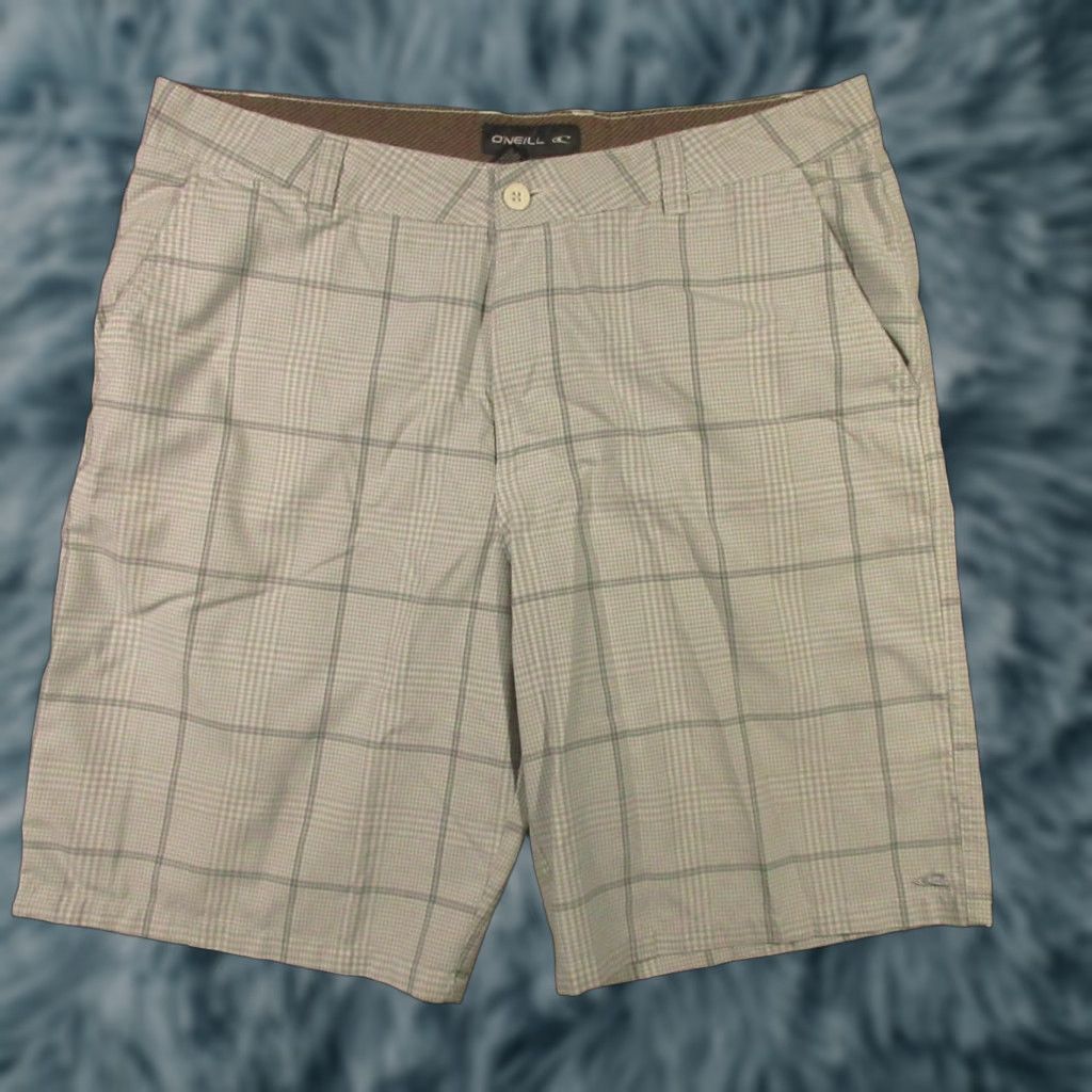 O'Neill O'Neill Mens Gray Plaid Shorts 38 Bermuda Chino Beach Summer Casual Lightweight Pockets Mid Rise 13in Belt Loops Zip Front Flat Front Regular Fit Size US 38 / EU 54 - 1 Thumbnail