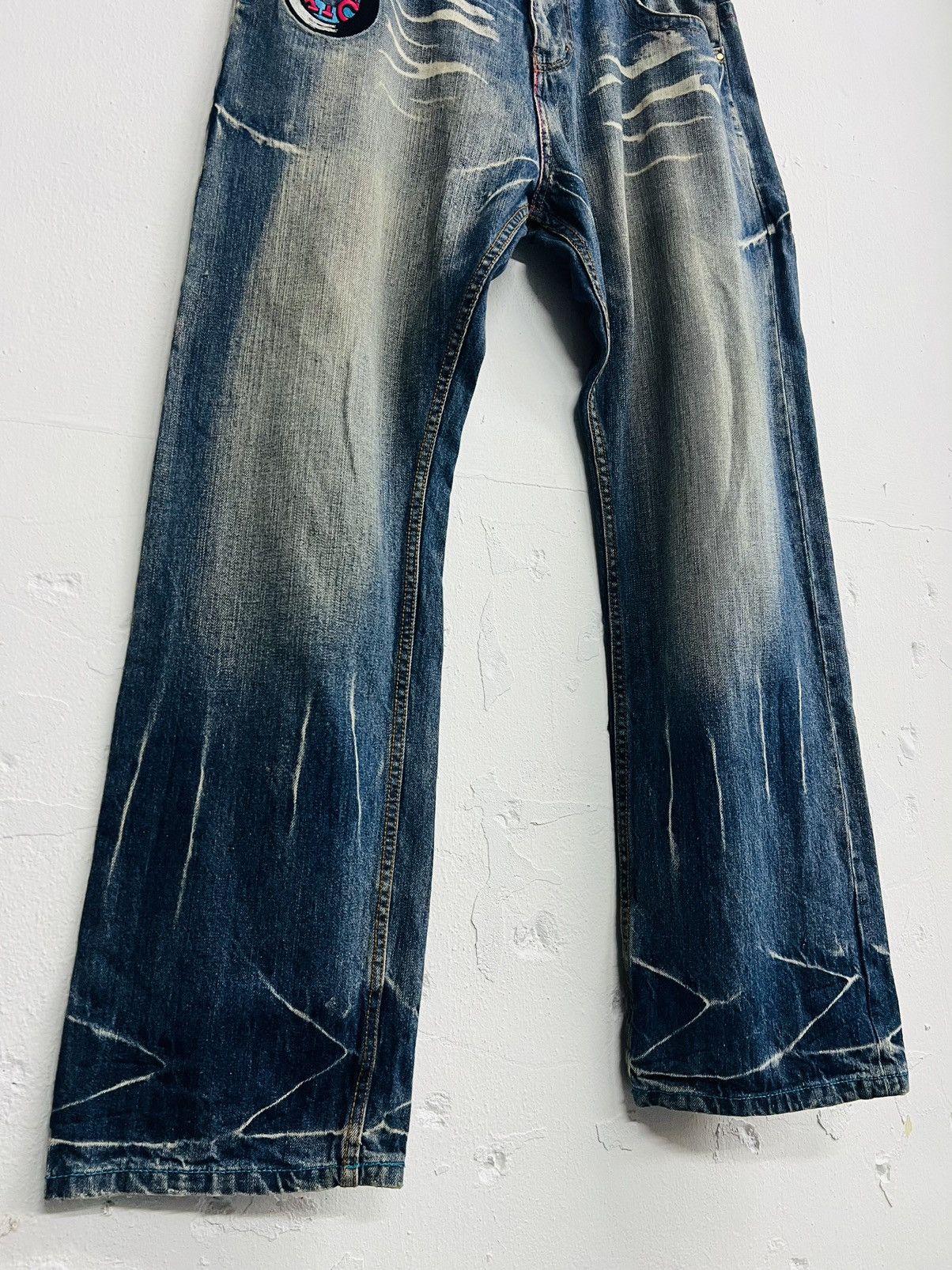 Japanese Brand XANTHOUS Mudwash Flame Baggy Denim Size US 33 - 5 Thumbnail