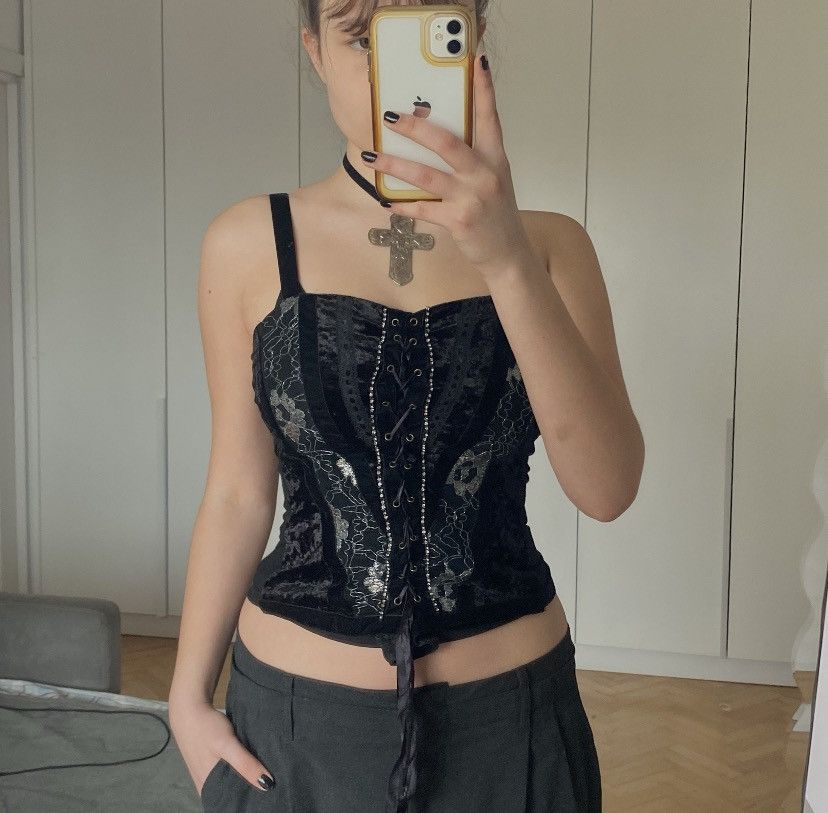 Vintage Vintage velour corset top Size S / US 4 / IT 40 - 1 Thumbnail