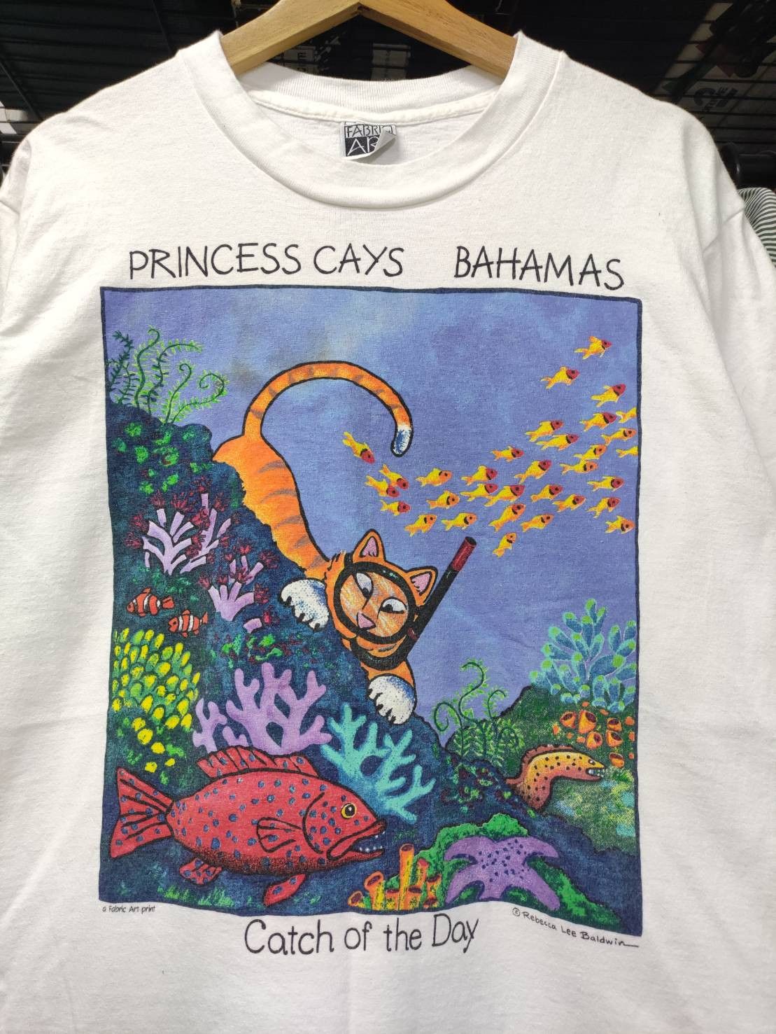 Vintage Vtg 90's Scuba Cat " Catch Of The Day " Funny Art T-Shirt Size US L / EU 52-54 / 3 - 1 Thumbnail