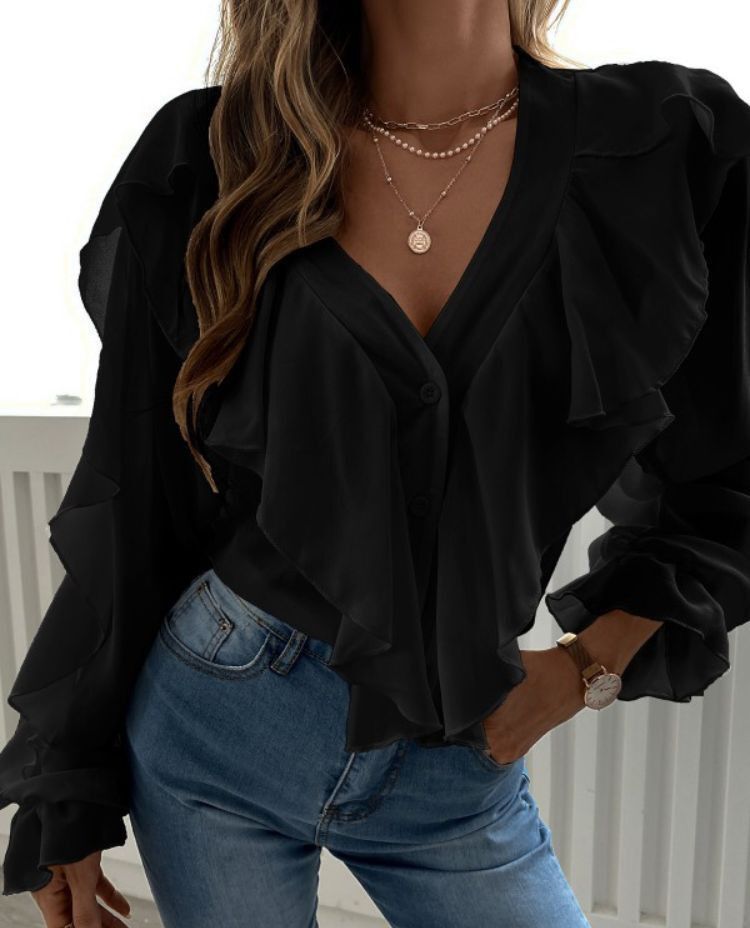 Other Women's Spring Summer V-neck Flounce Top Size XL / US 12-14 / IT 48-50 - 1 Thumbnail