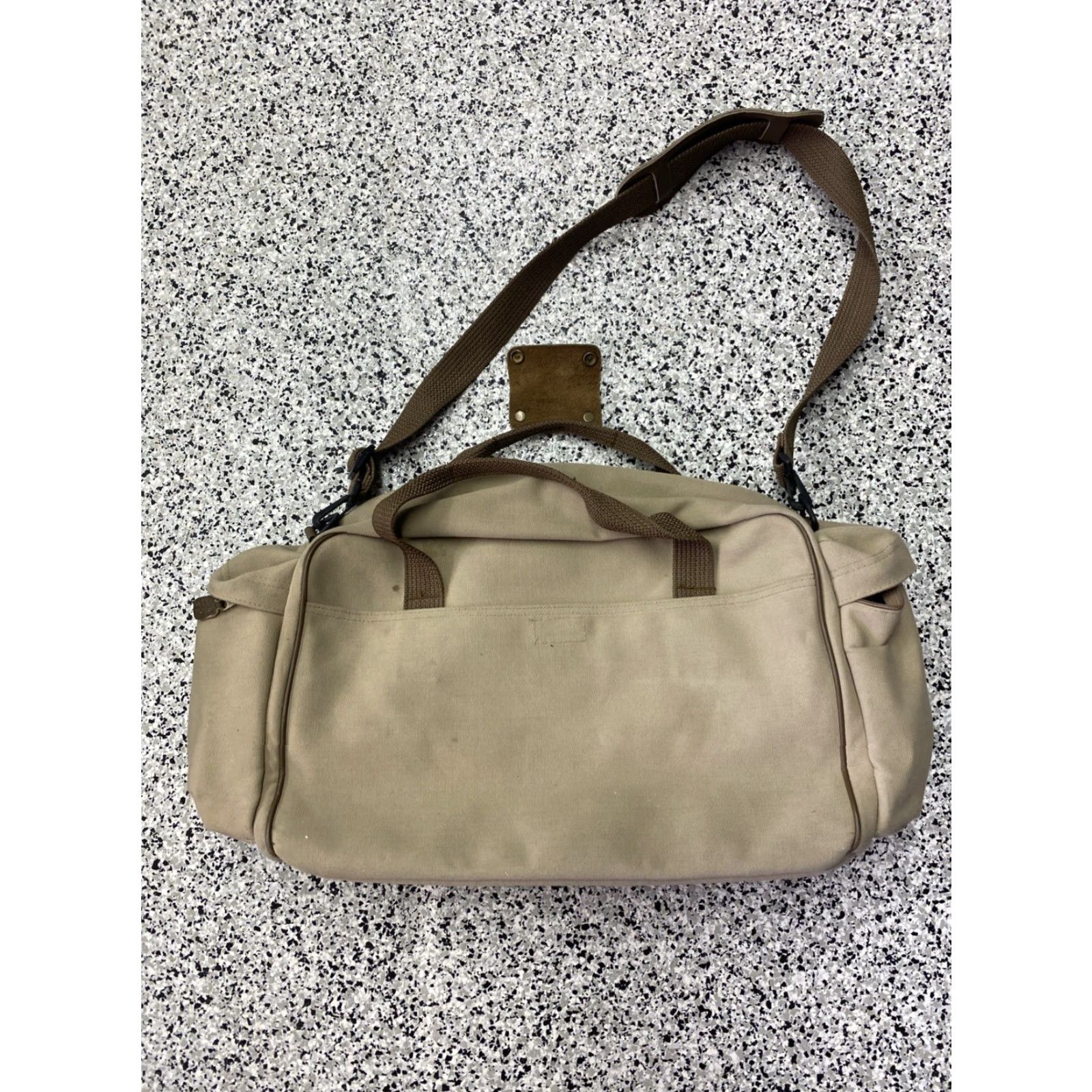Eddie Bauer VINTAGE Eddie Bauer Ford Motor Duffle Bag Canvas Embossed Leather Travel Medium Tan with Brown Trim Mens Bag Duffle 90s Size ONE SIZE - 3 Thumbnail