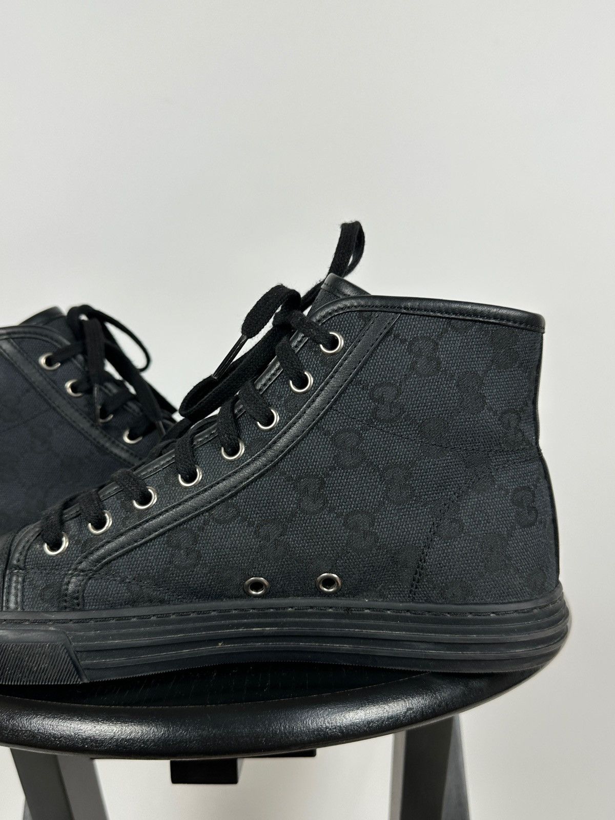 Gucci Gucci 426188 GG Leather/Canvas Monogram High Top Sneaker Size US 5.5 / EU 38 - 19 Thumbnail