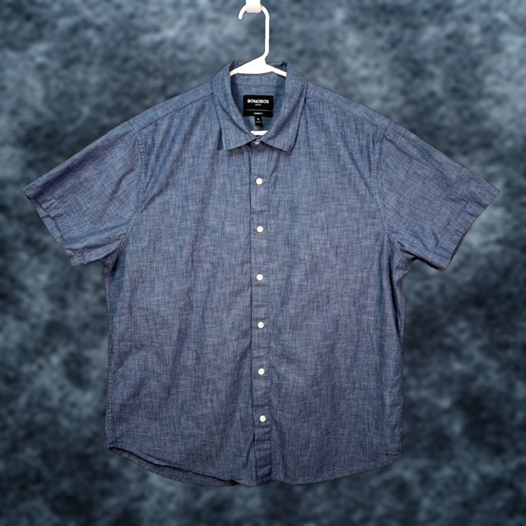 Bonobos Bonobos Shirt Mens XL Stretch Short Sleeve Chambray Button-Up Blue Size US XL / EU 56 / 4 - 1 Thumbnail